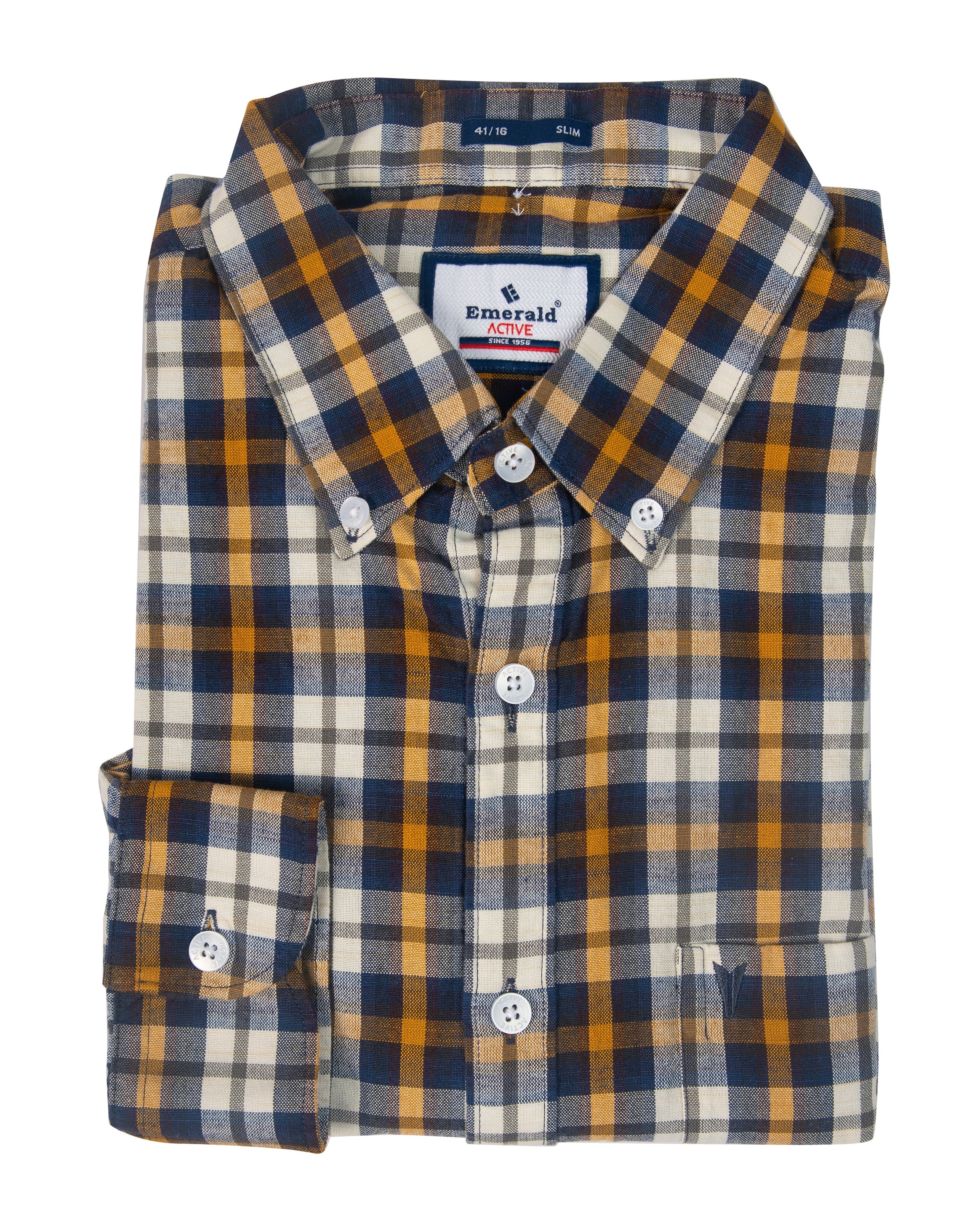 Emerald Active Checks Slim Fit-Brown Tannin