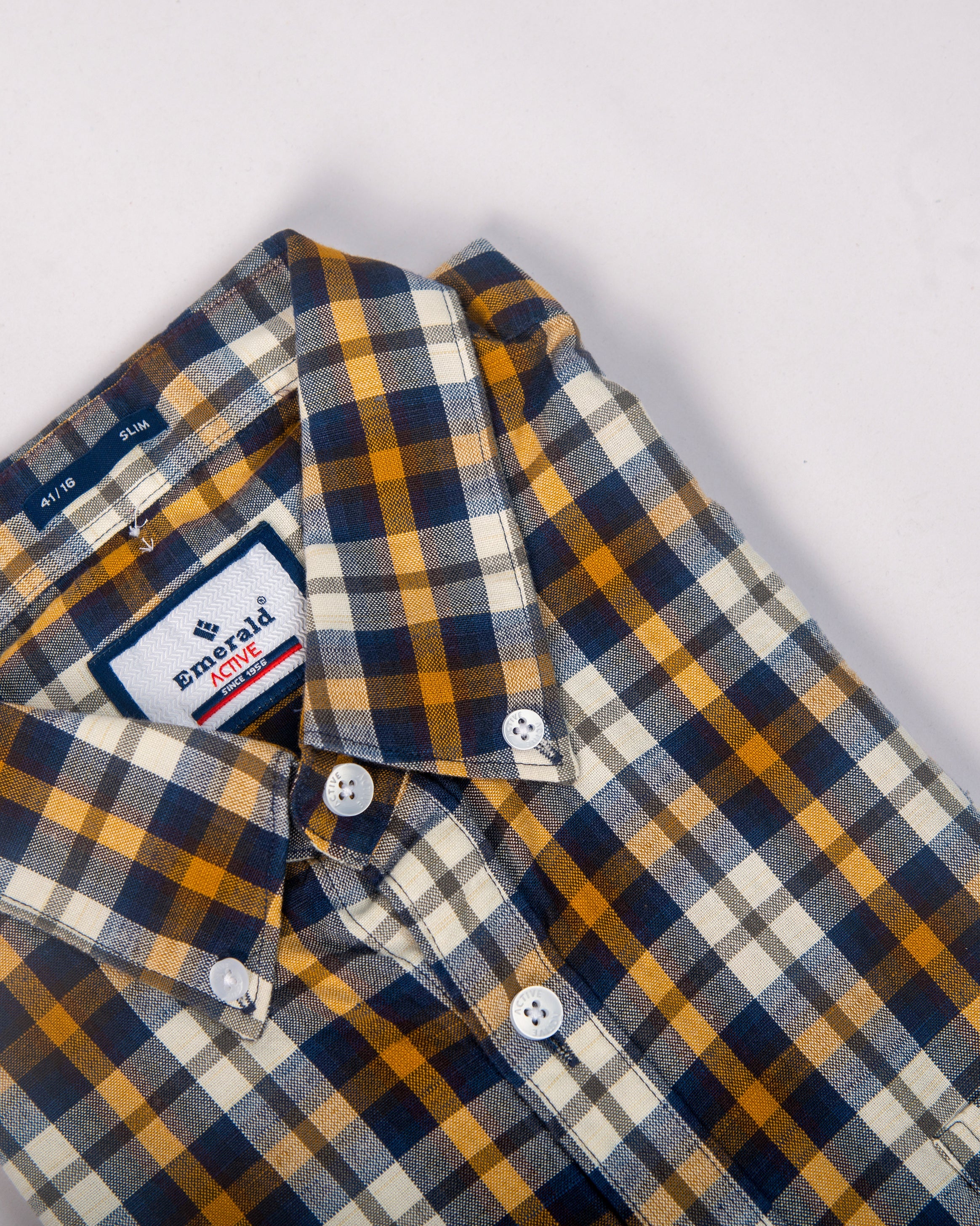 Emerald Active Checks Slim Fit-Brown Tannin