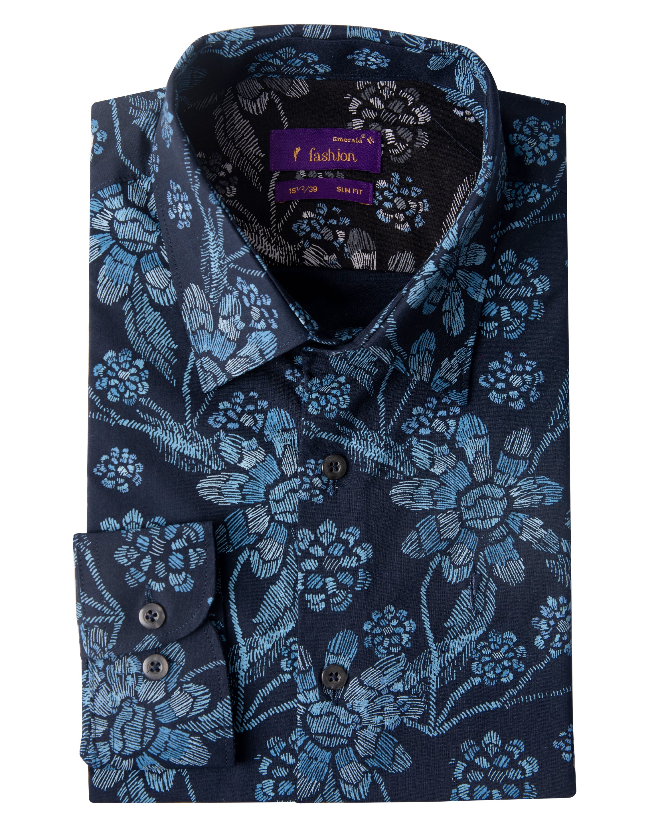 Emerald Fashion Printed Slim Fit-Blue Marina