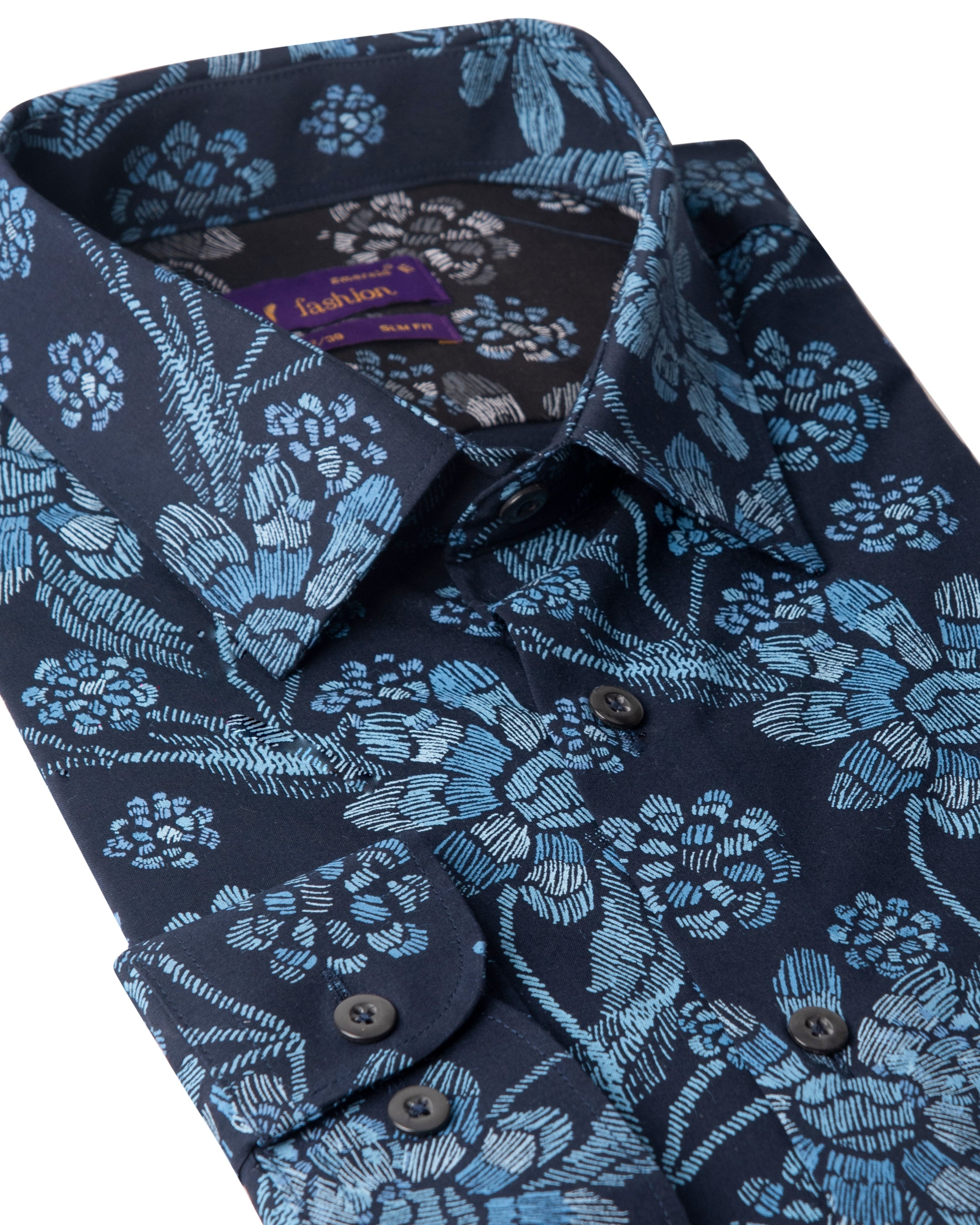 Emerald Fashion Printed Slim Fit-Blue Marina