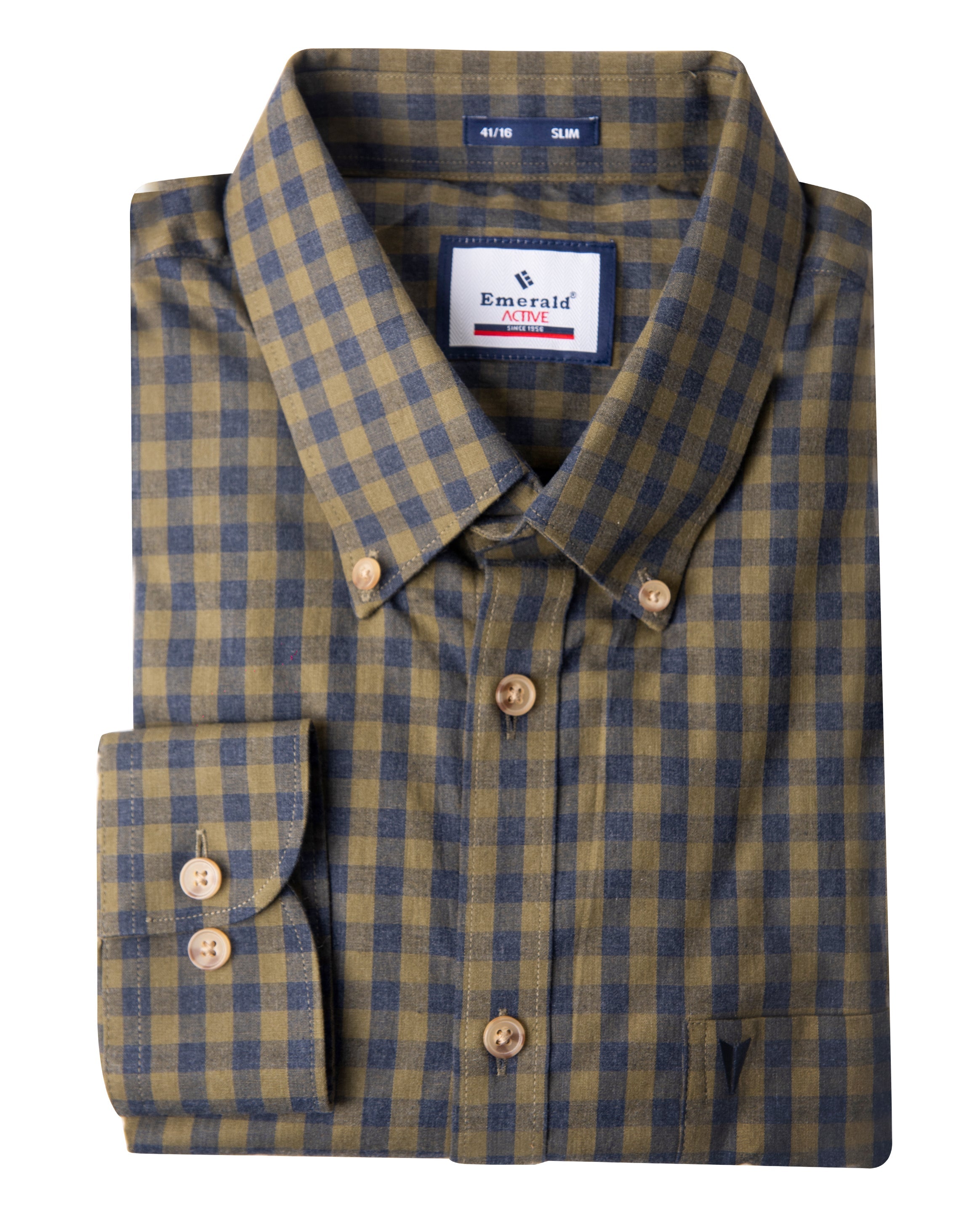 Emerald Active Checks Slim Fit-Olive