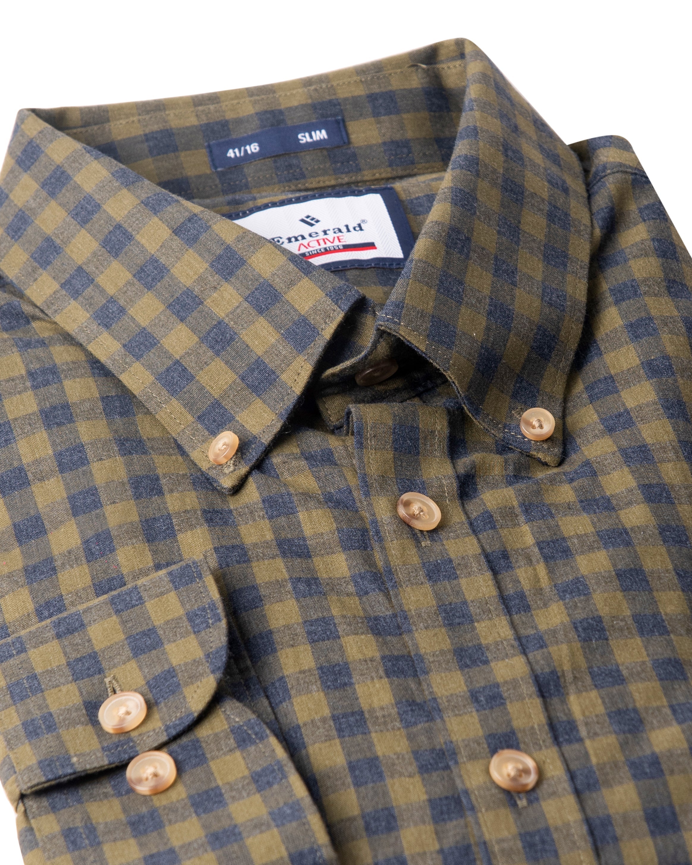 Emerald Active Checks Slim Fit-Olive