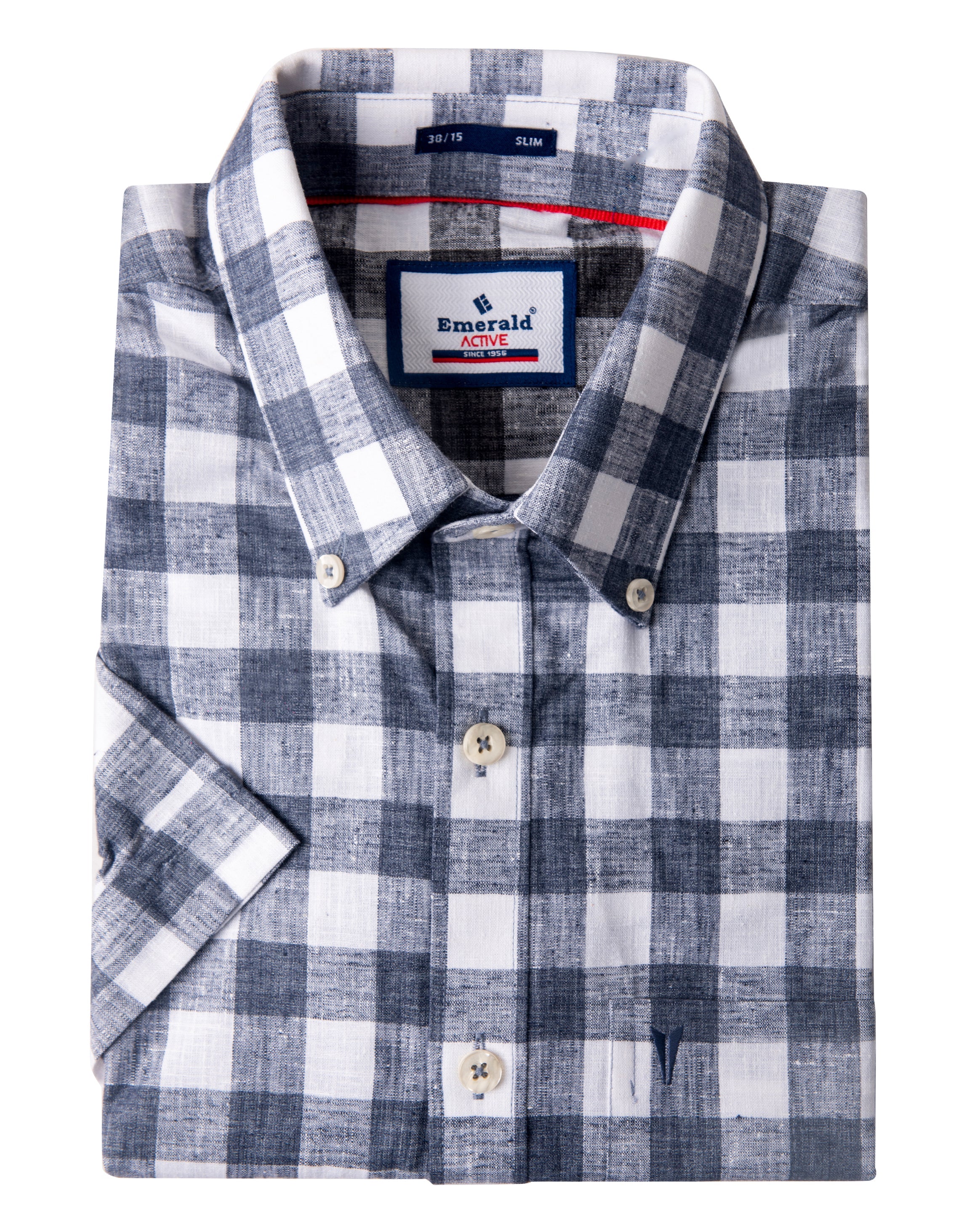 Emerald Active Checks Slim Fit-China Blue