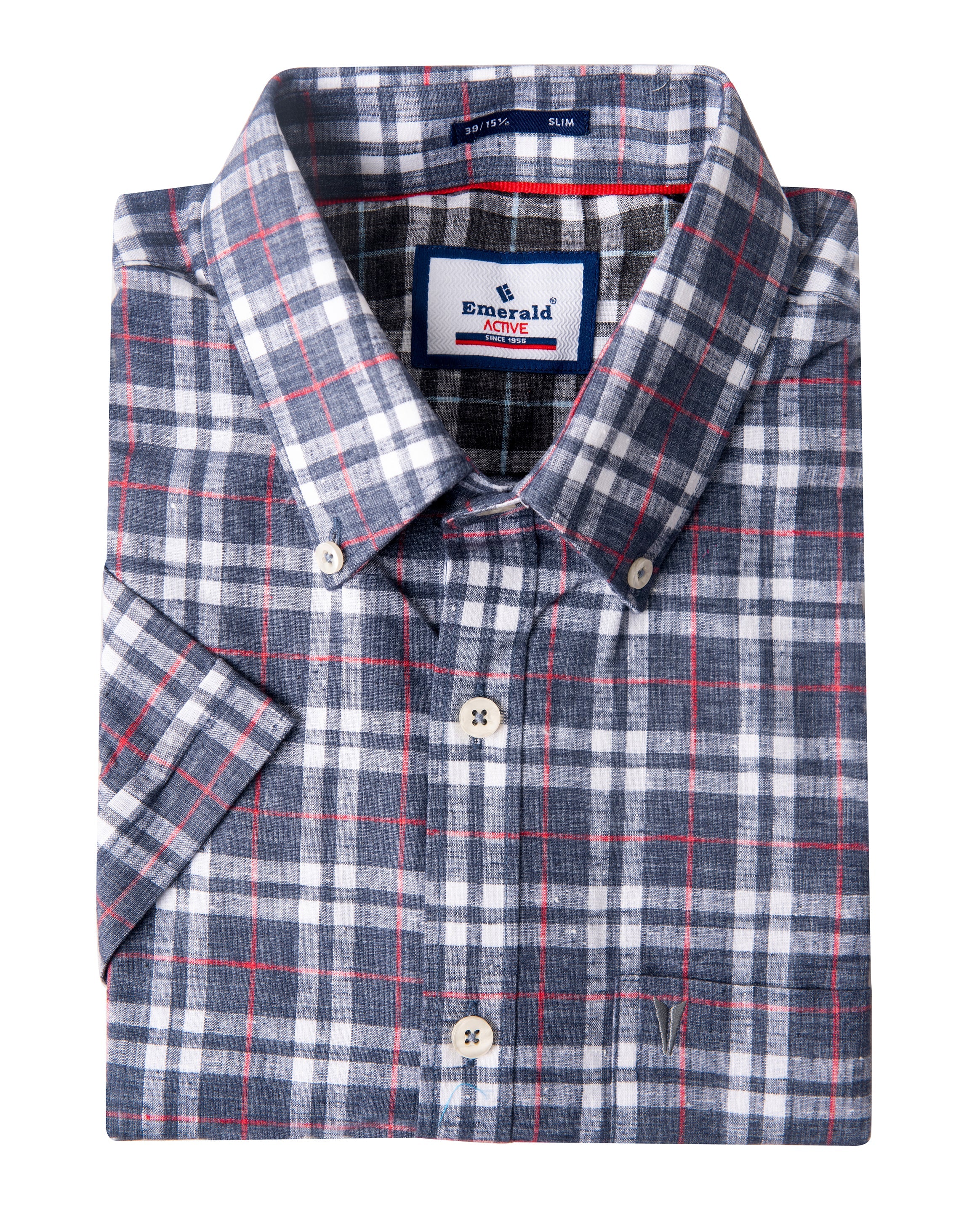 Emerald Active Checks Slim Fit-Patriat Blue