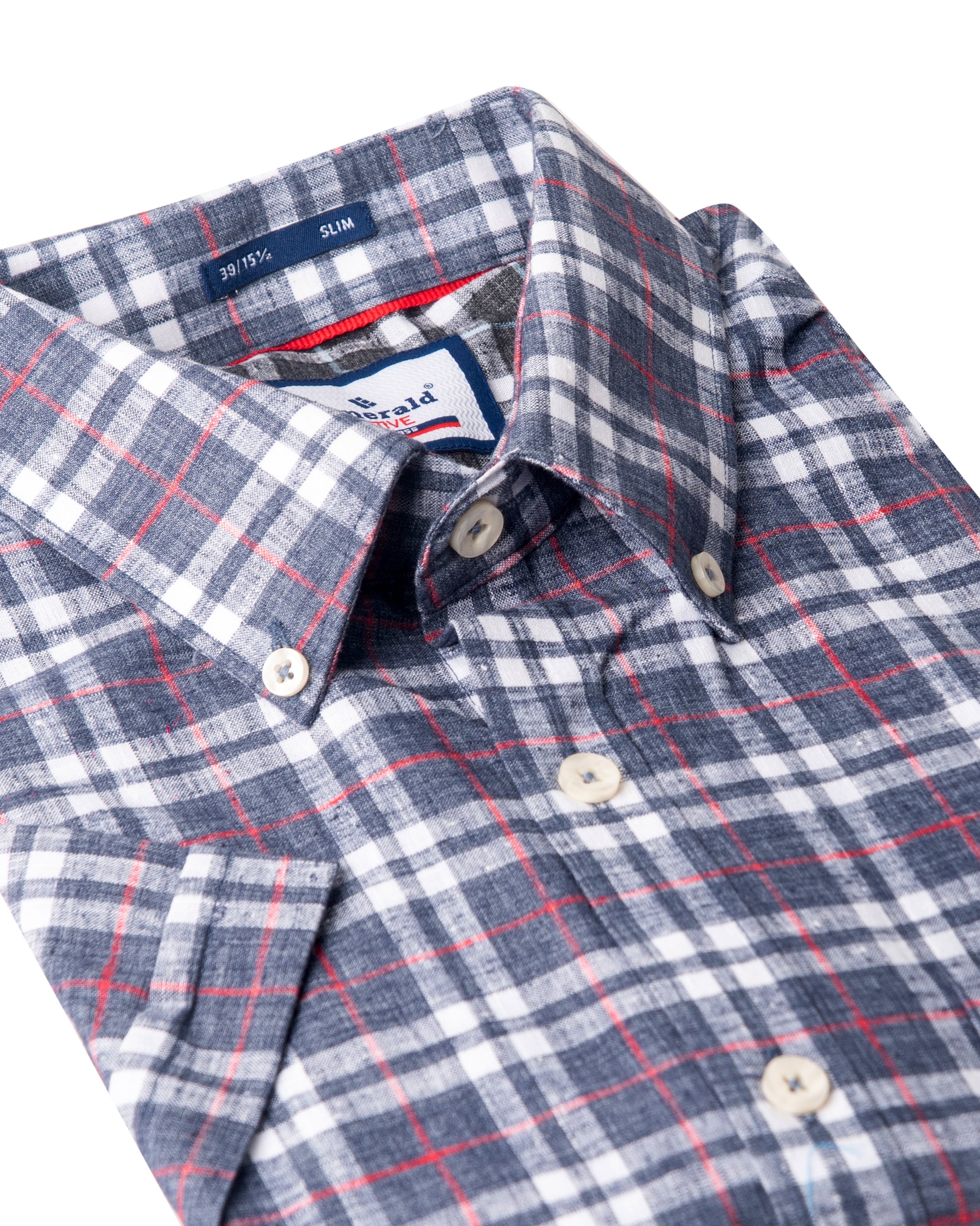 Emerald Active Checks Slim Fit-Patriat Blue