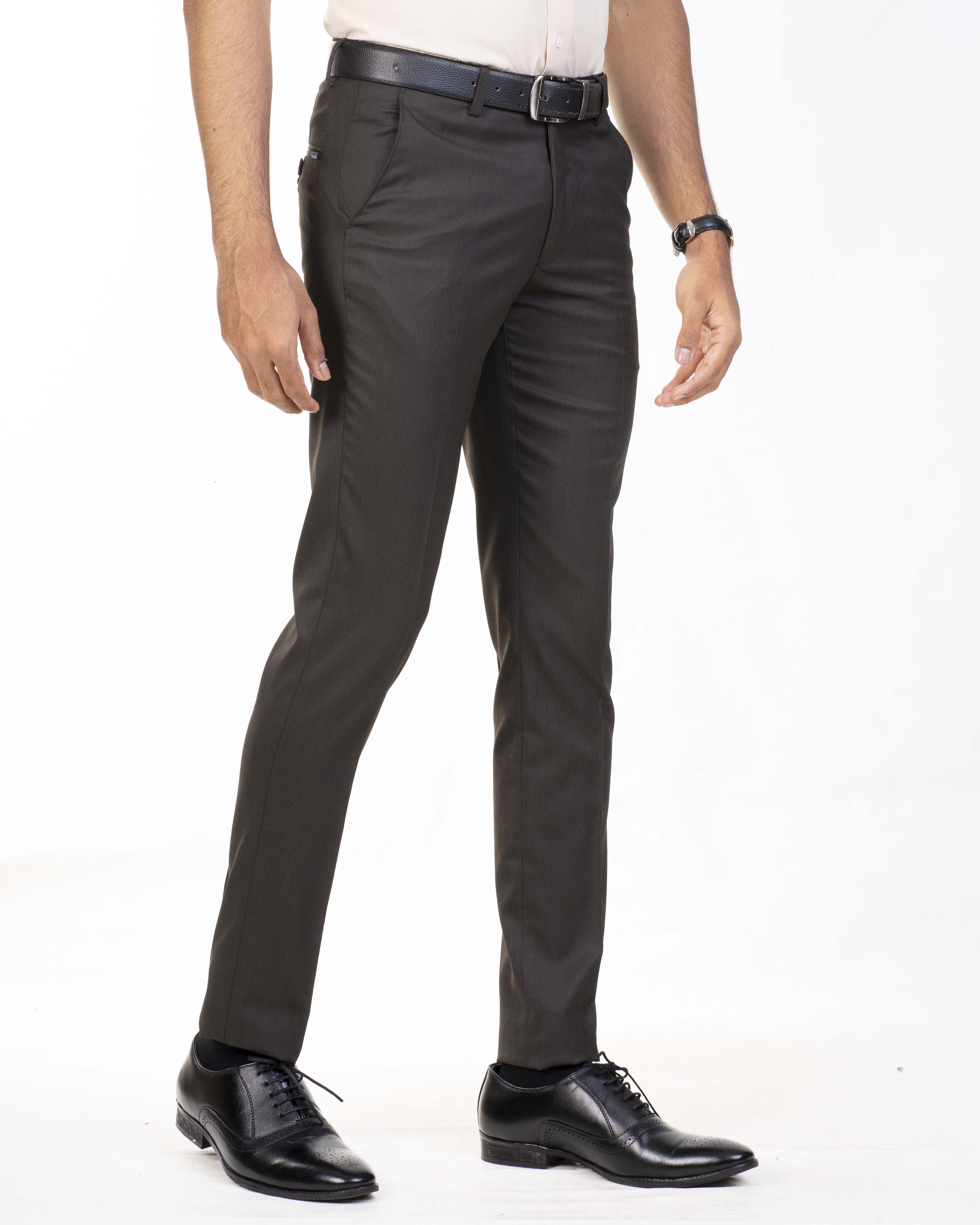 Emerald Trouser Dobby Class One Ultra Slim Fit-Brown