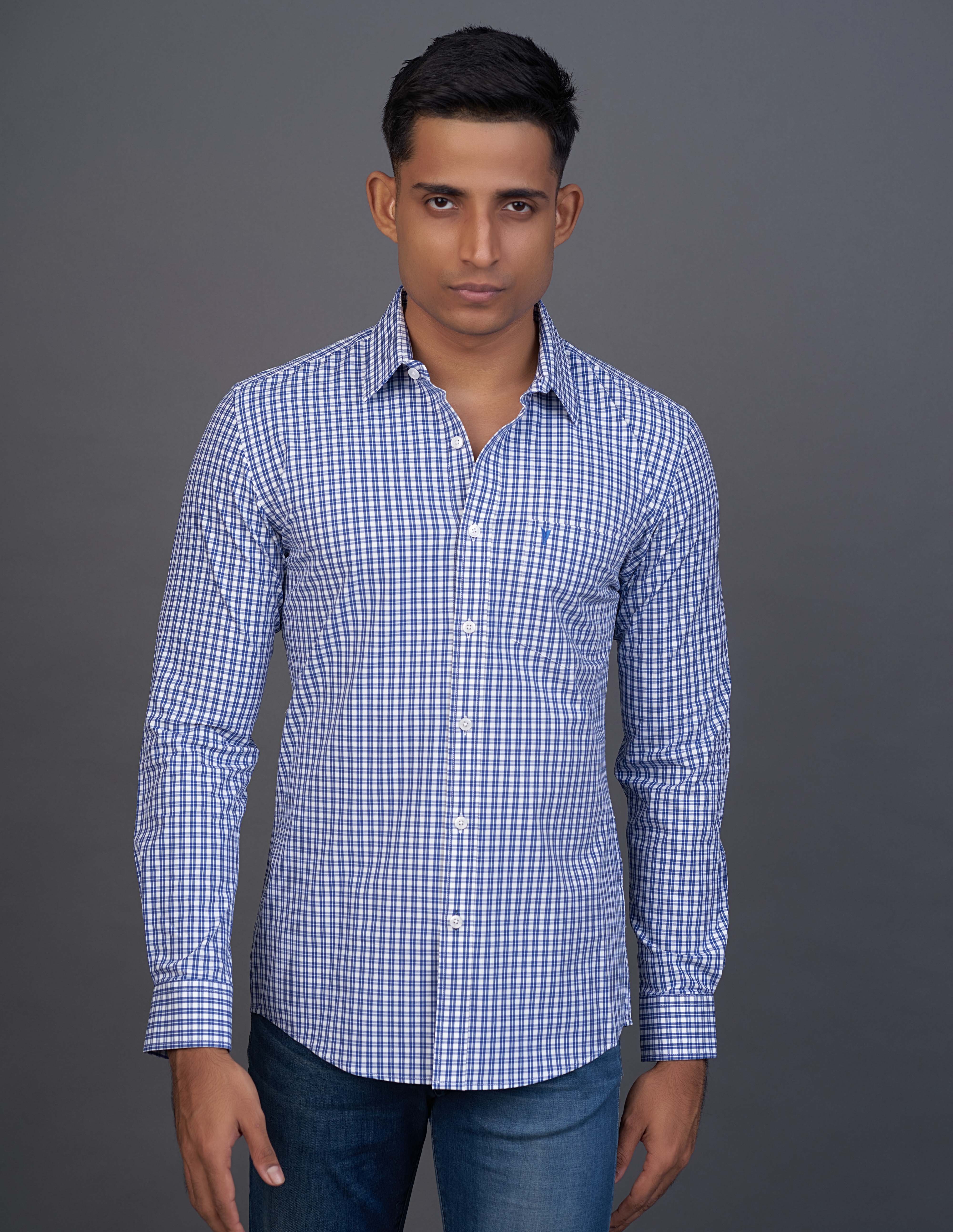 Emerald Active Checks Slim Fit-TRUE Blue