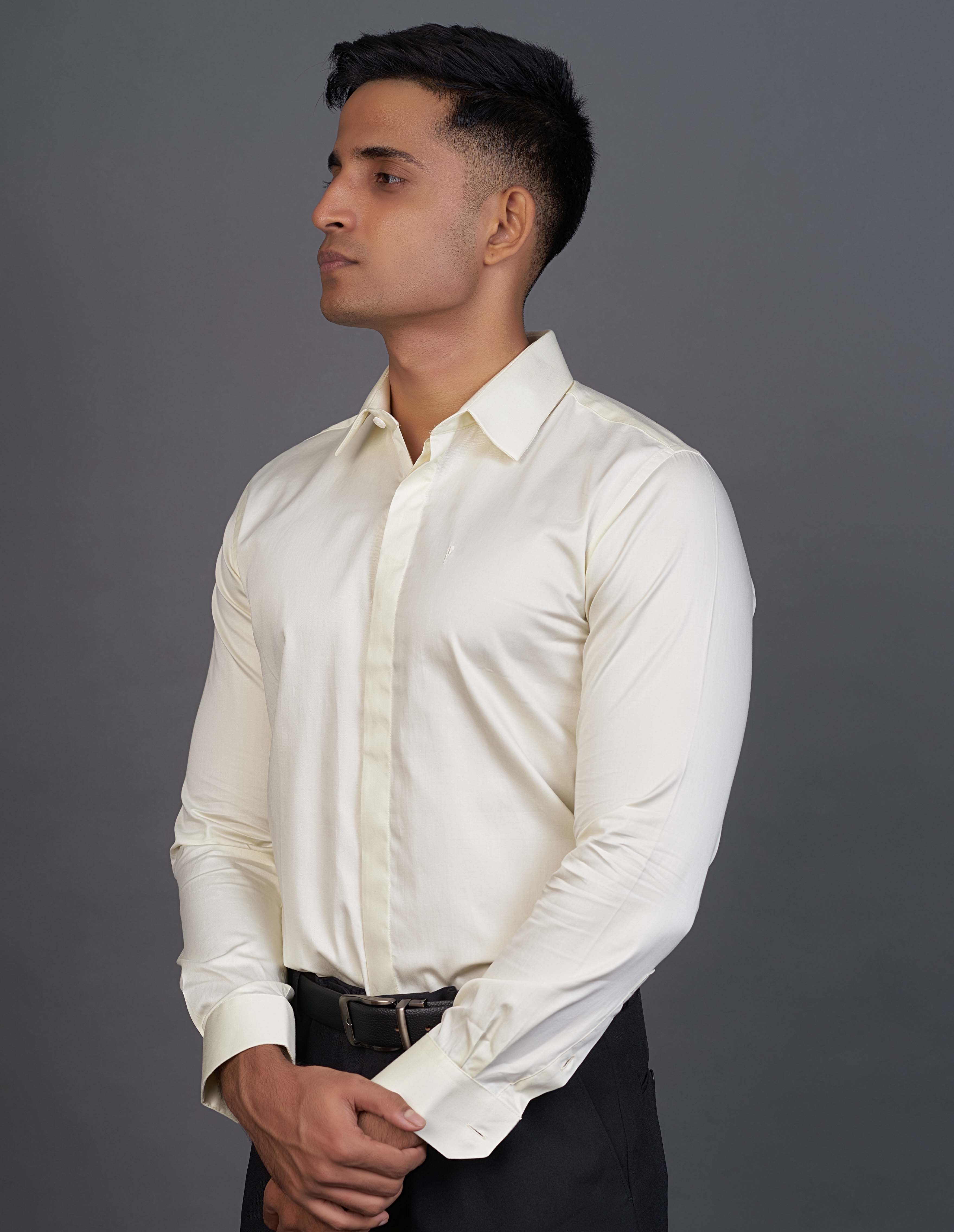 Emerald Fashion Plain Slim Fit-Cream