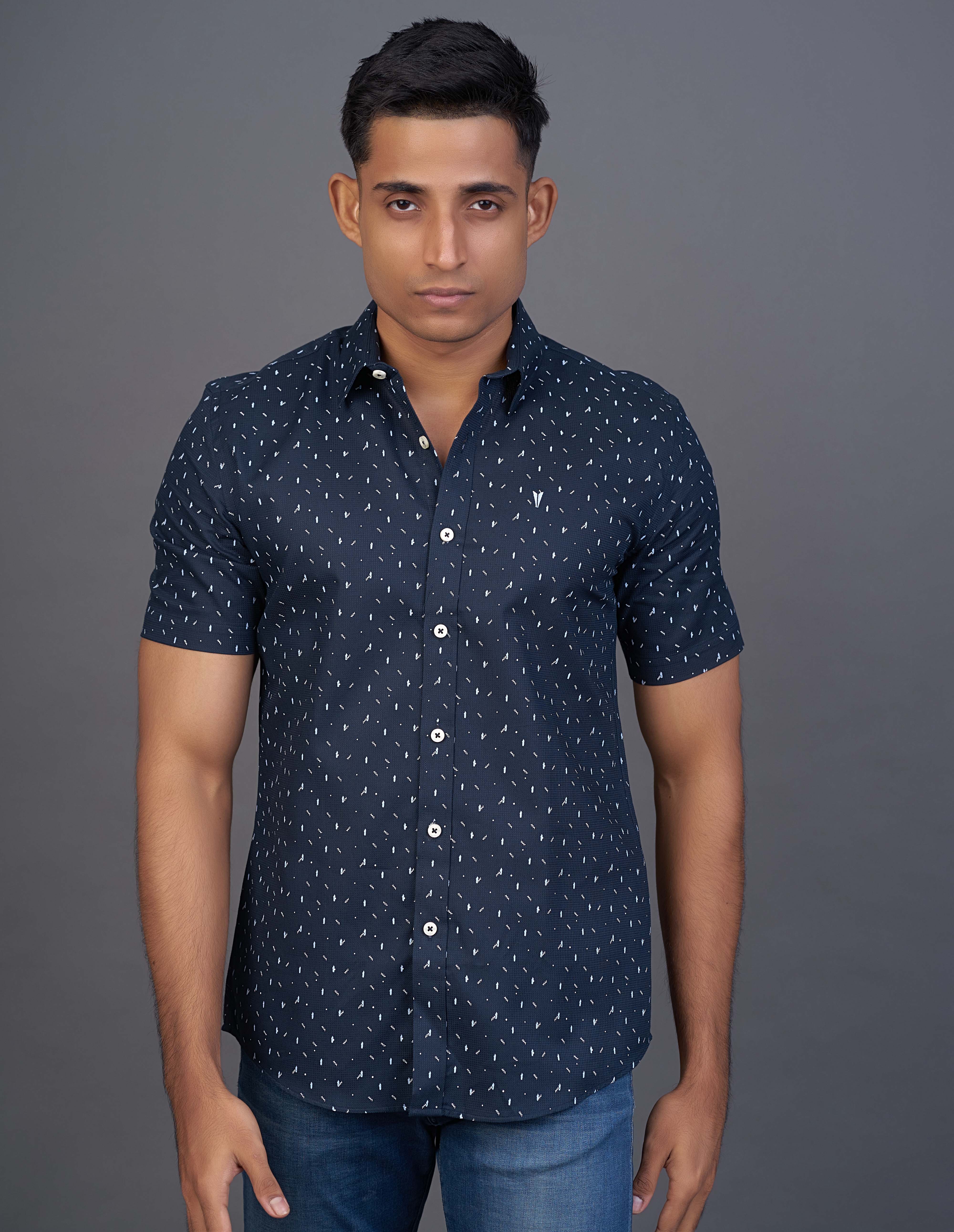 Emerald Active Printed Slim Fit-Blue Methly