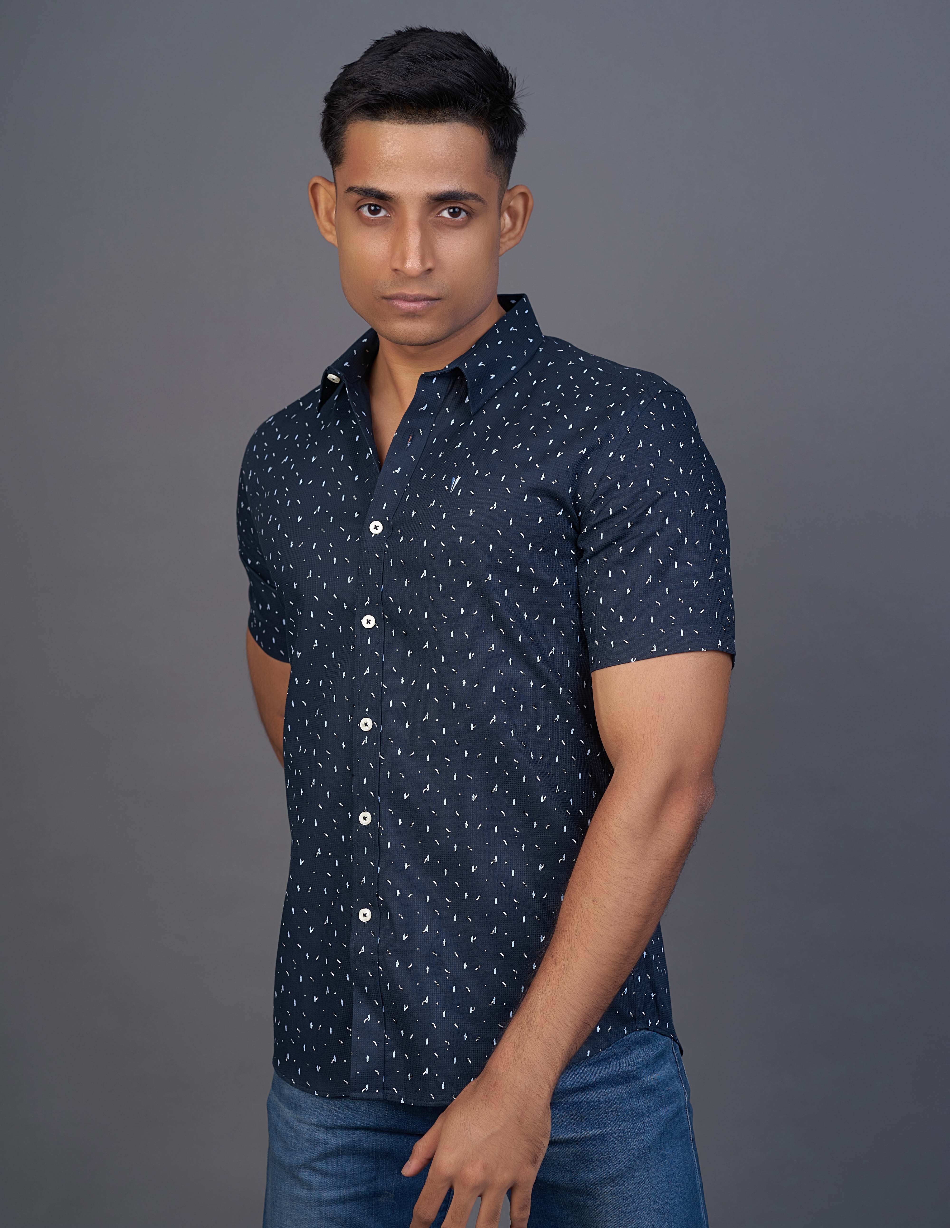 Emerald Active Printed Slim Fit-Blue Methly