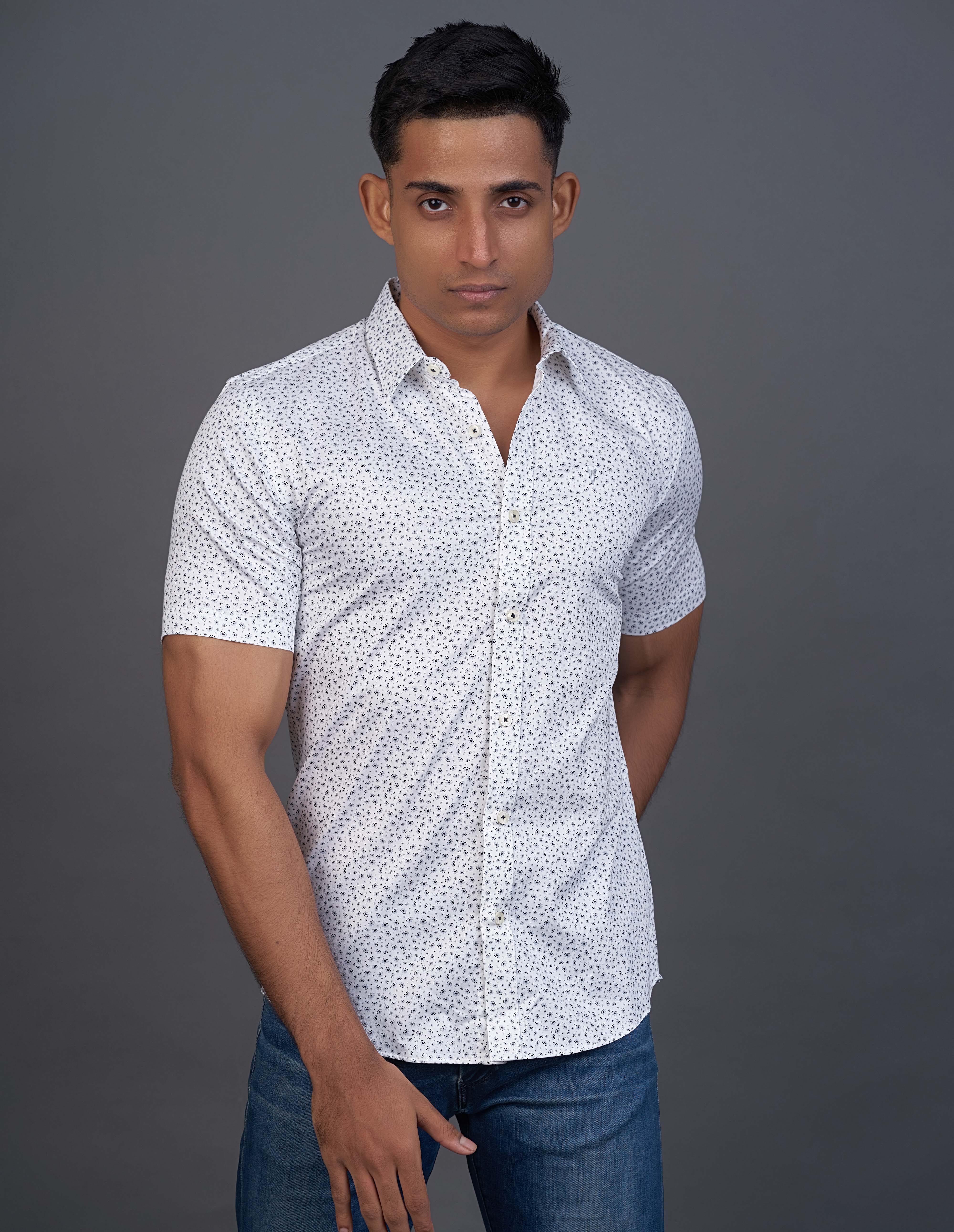 Emerald Active Printed Slim Fit-Blue Depths