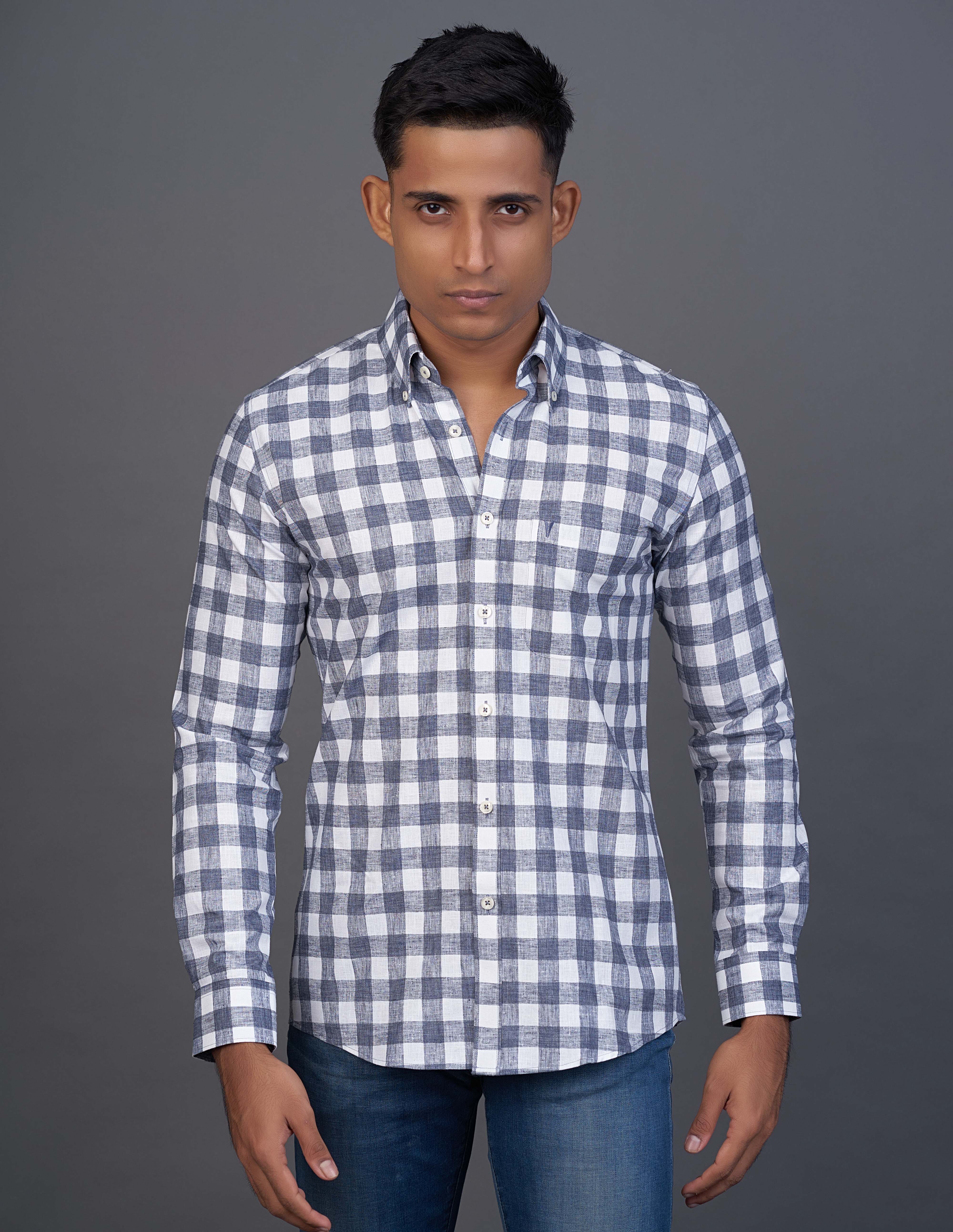 Emerald Active Checks Slim Fit-Blue China