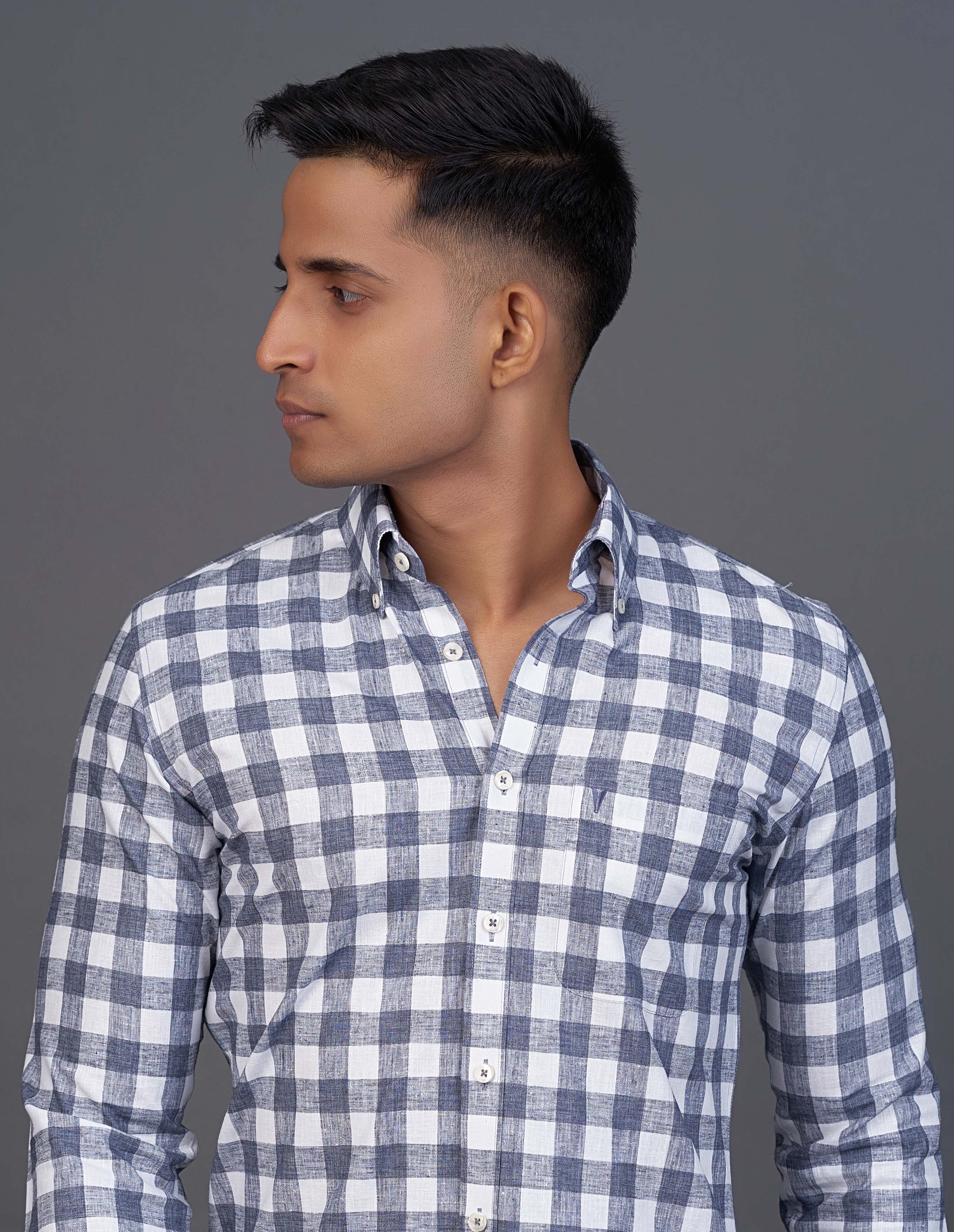 Emerald Active Checks Slim Fit-Blue China