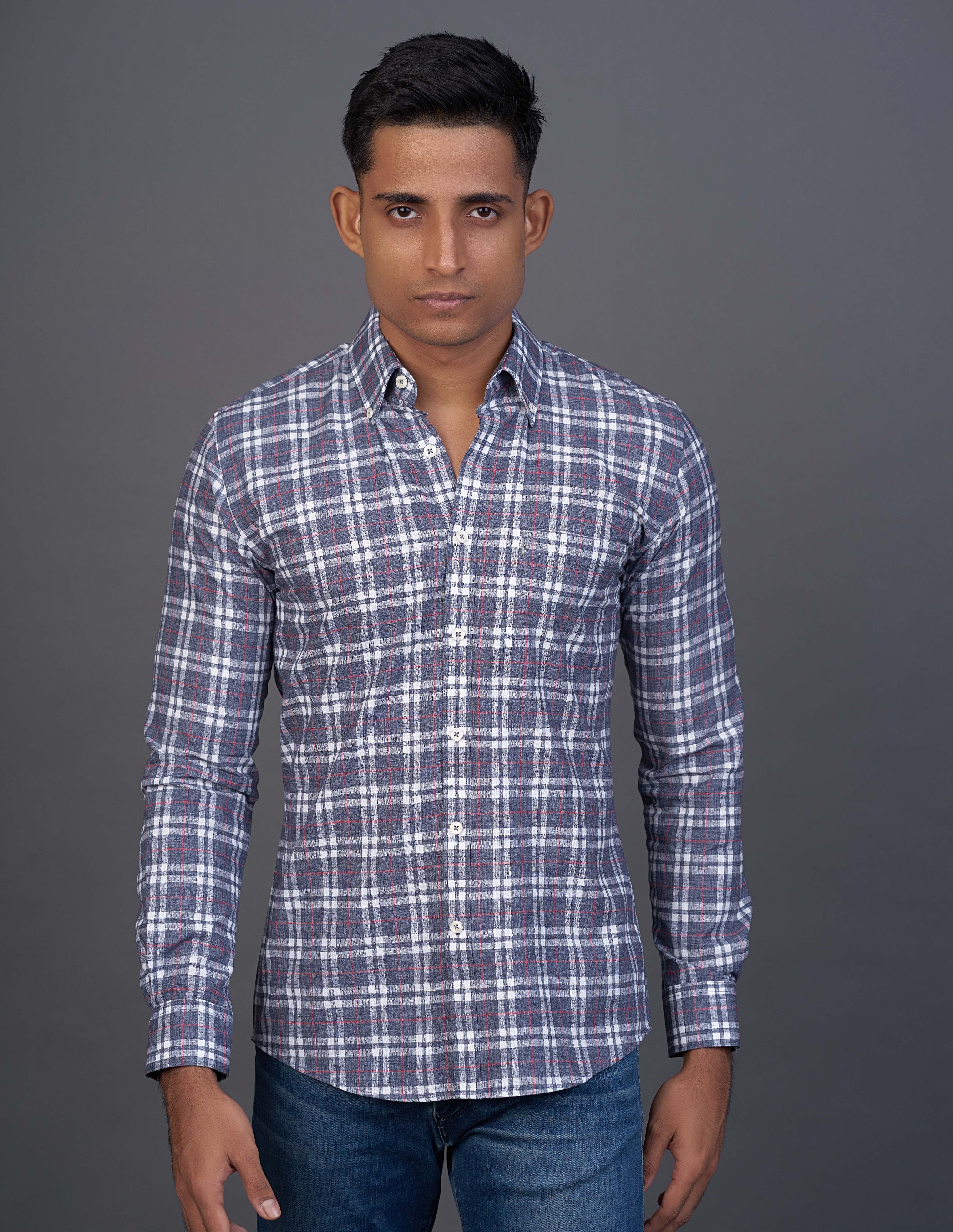 Emerald Active Checks Slim Fit-Patriat Blue