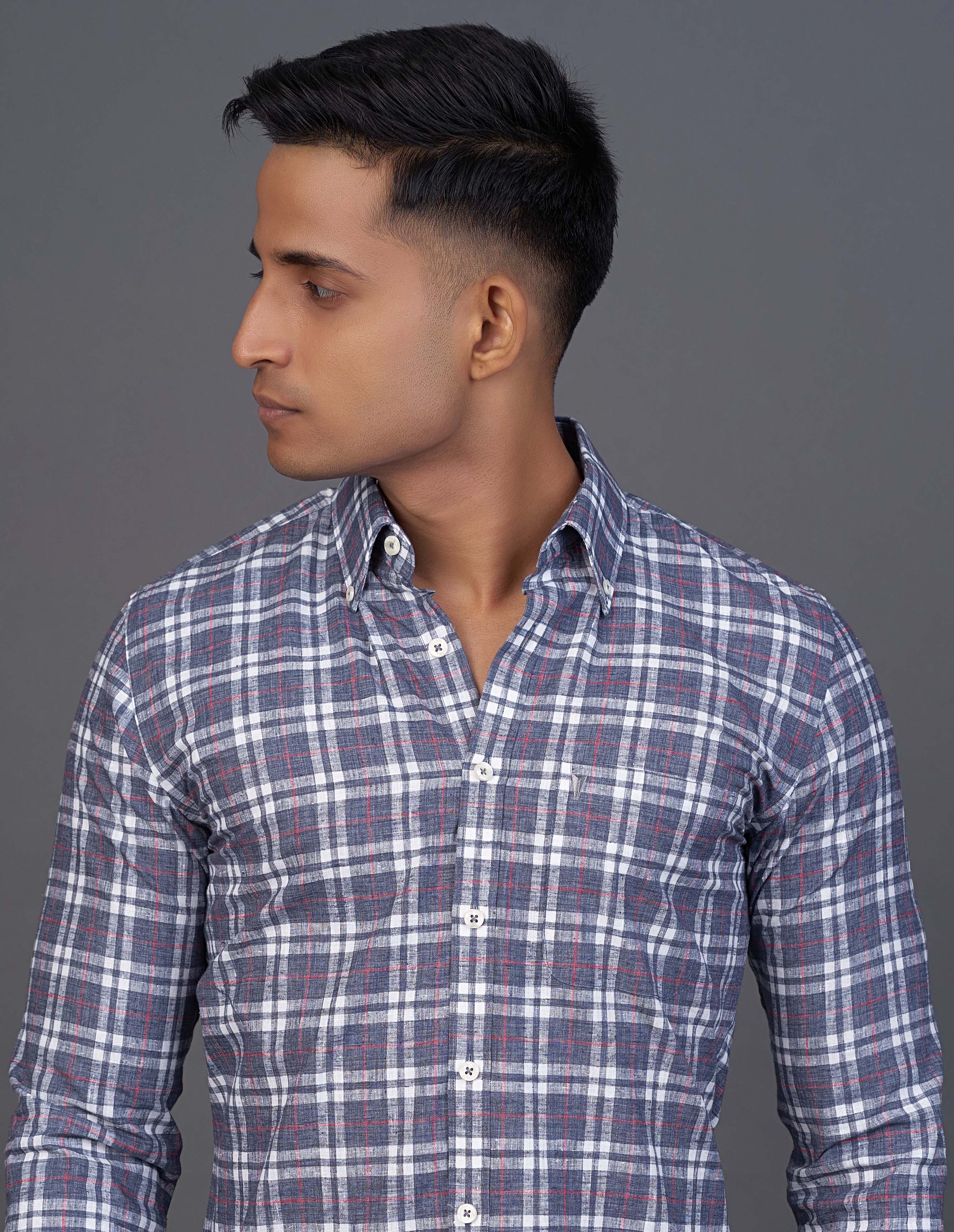 Emerald Active Checks Slim Fit-Patriat Blue