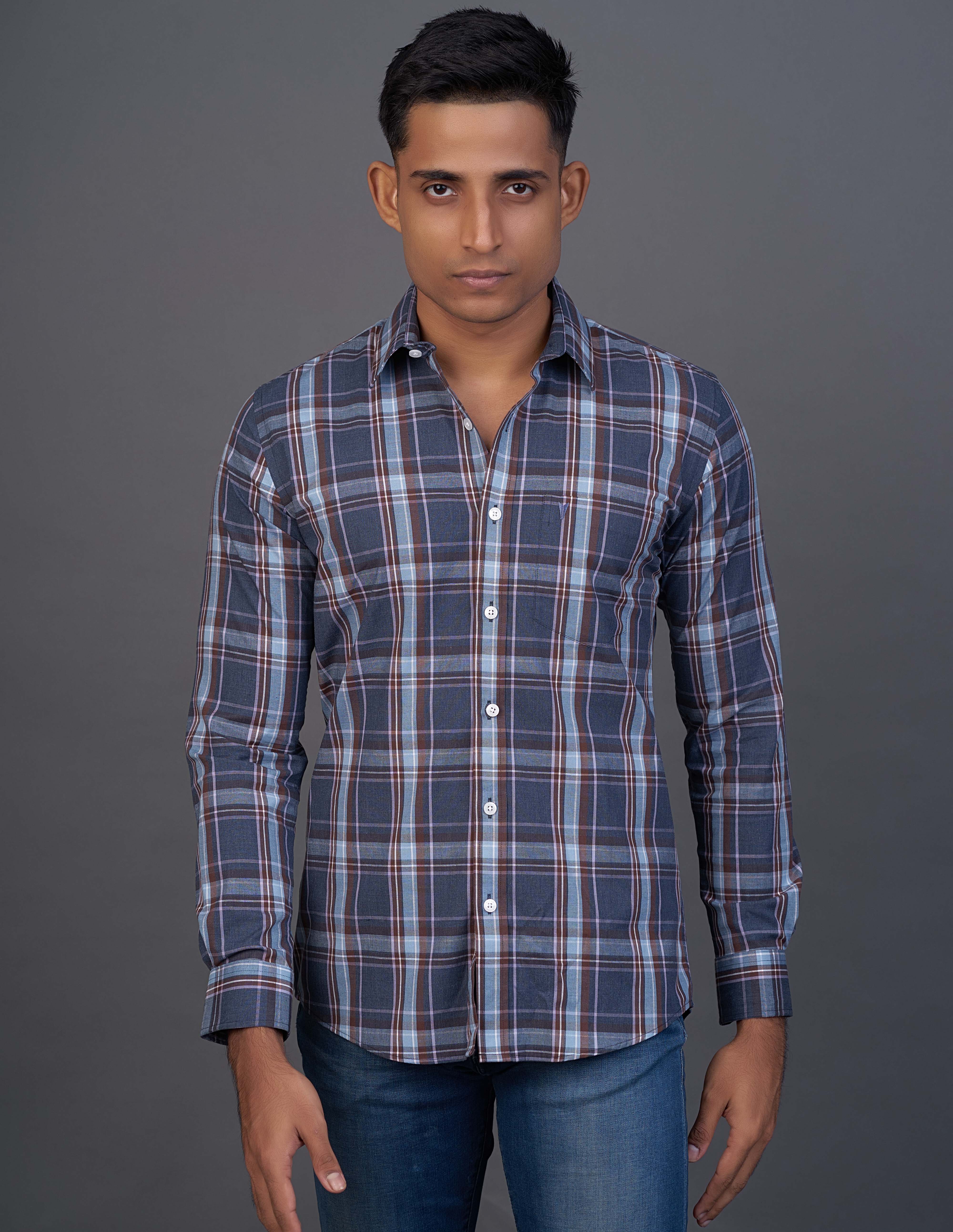 Emerald Active Checks Slim Fit-Blue Dark