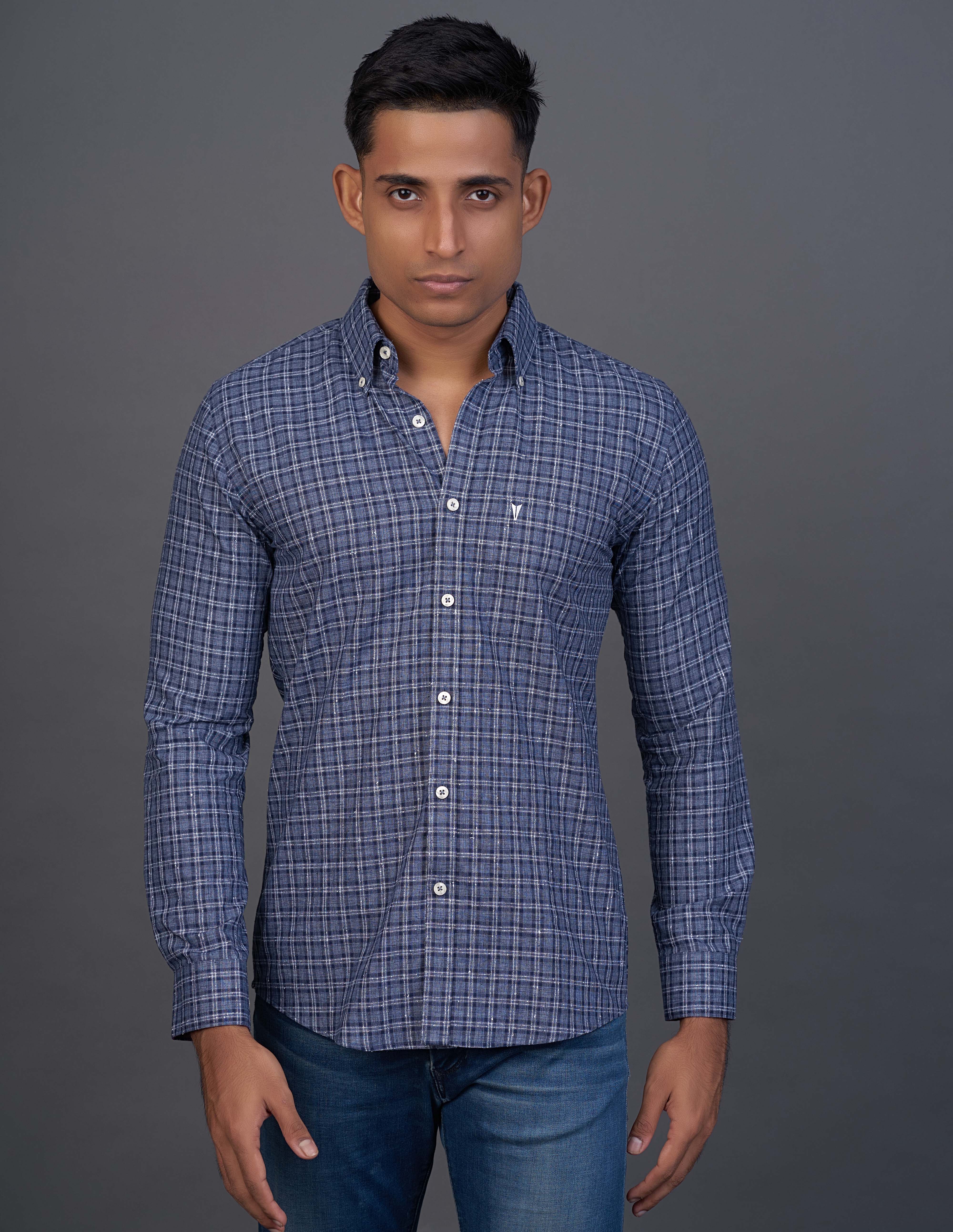 Emerald Active Checks Slim Fit-Blue Insignia