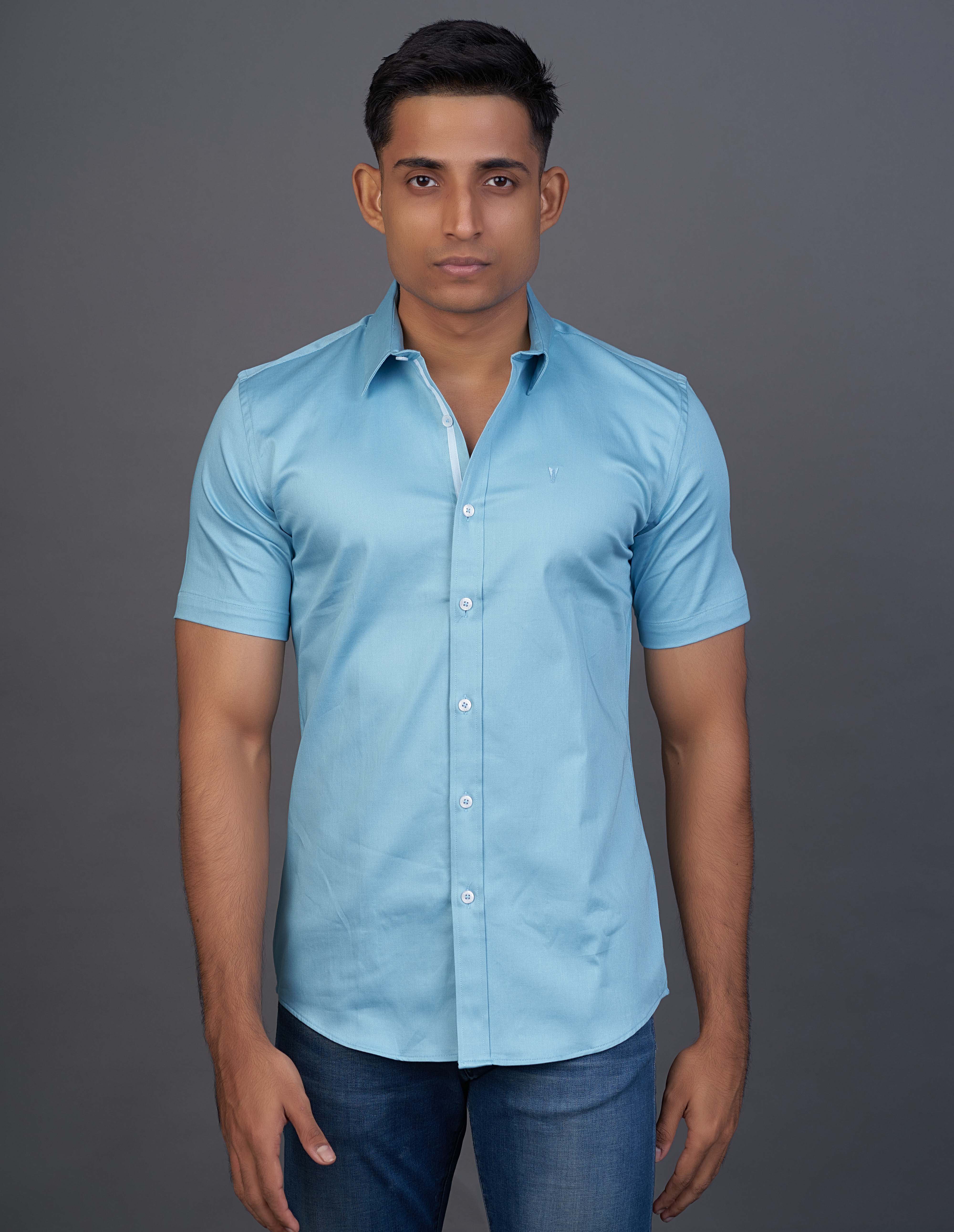 Emerald Active Plain Slim Fit-Blue Mist