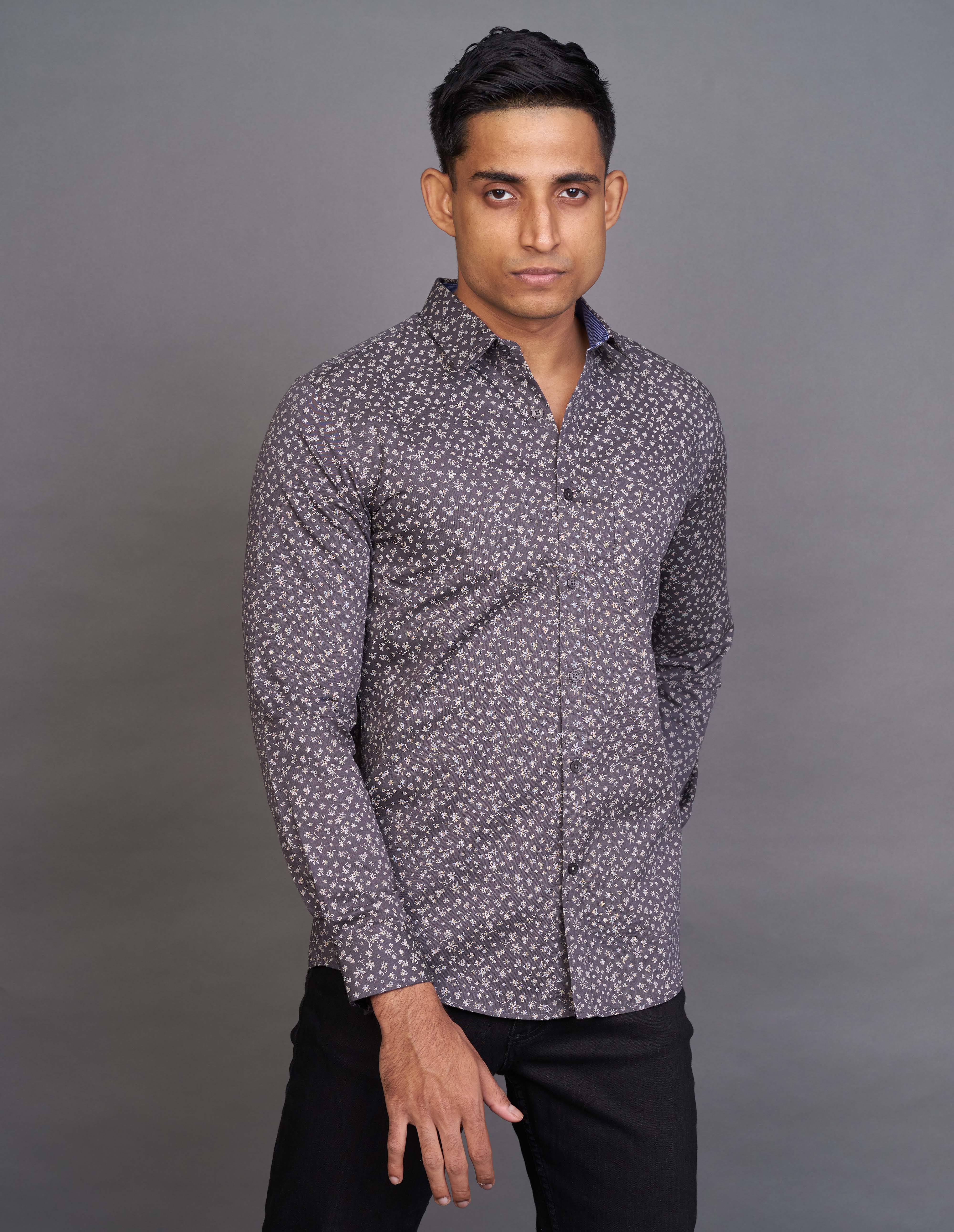 Emerald Fashion Printed Slim Fit - Steel Grey