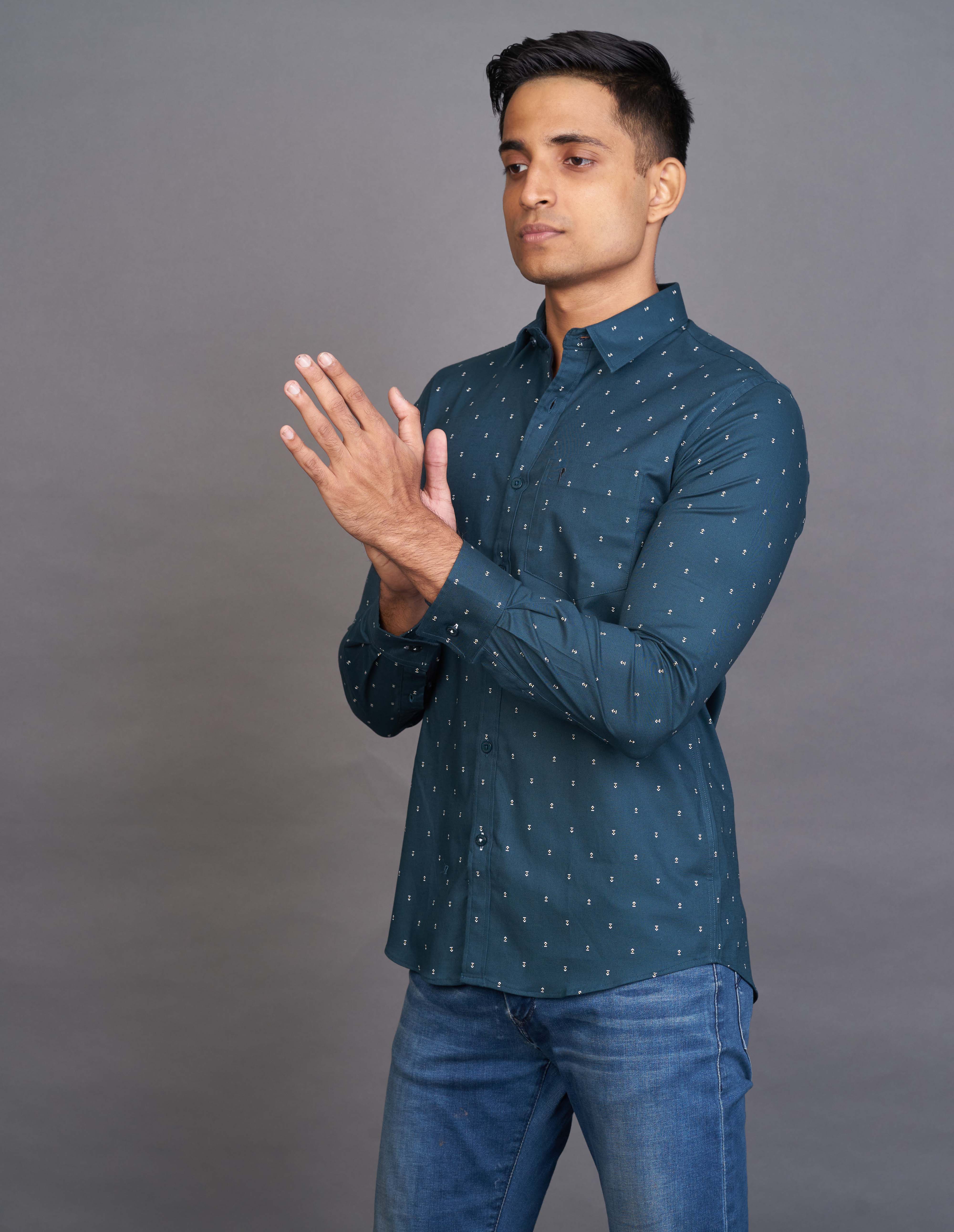 Emerald Fashion Printed Slim Fit - Deep Teal