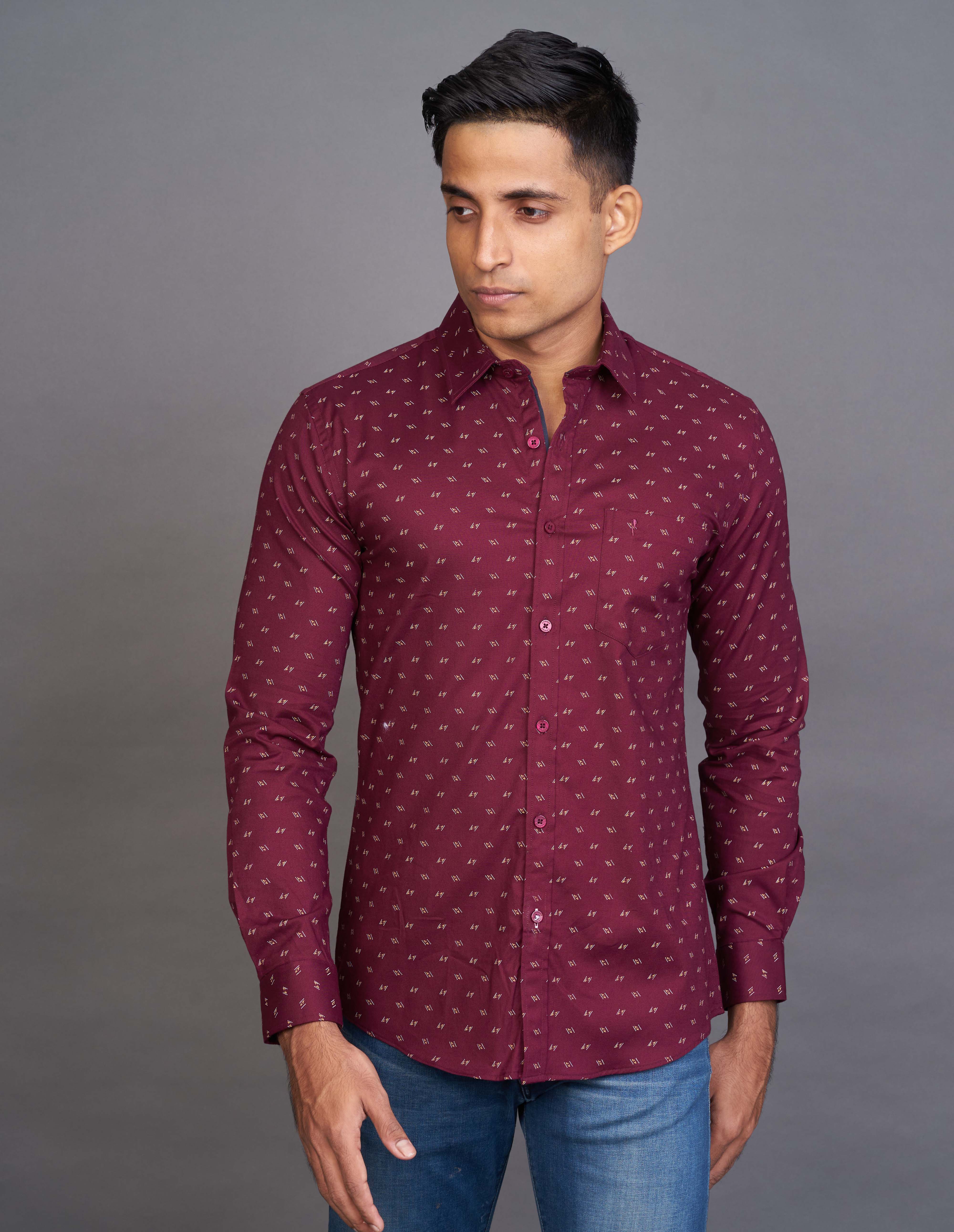 Emerald Fashion Printed Slim Fit - Oxblood Red