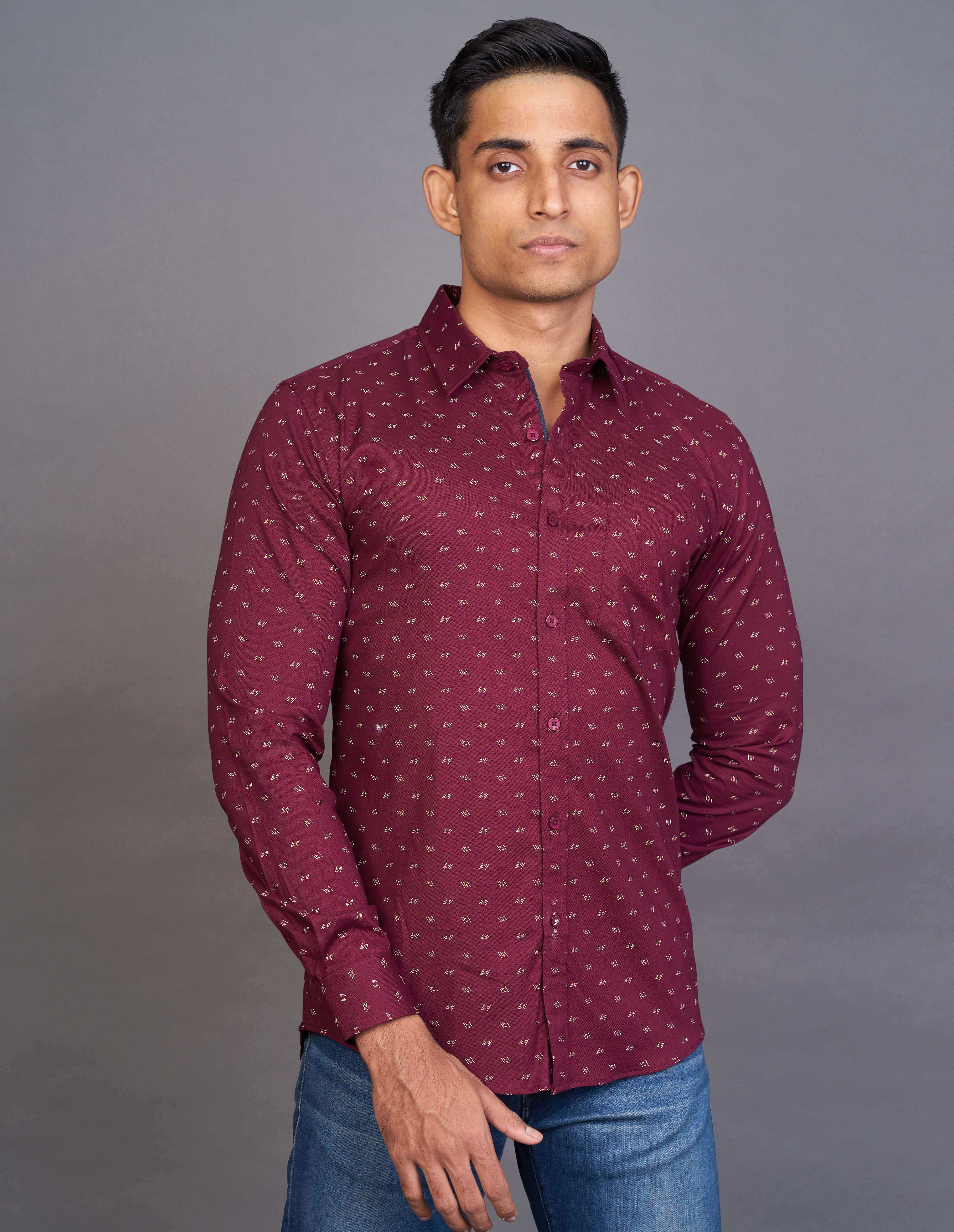 Emerald Fashion Printed Slim Fit - Oxblood Red