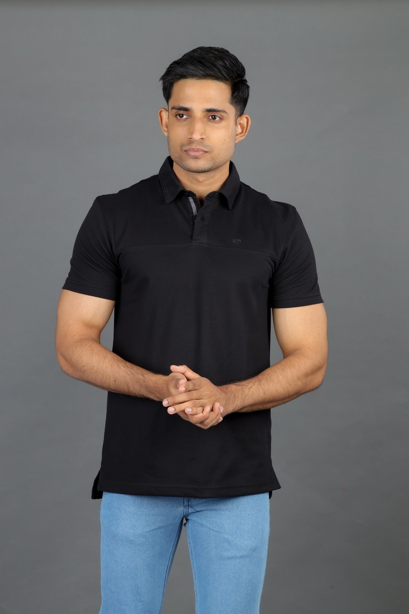 Polo Pique Solid Slim Fit-Pirate Black