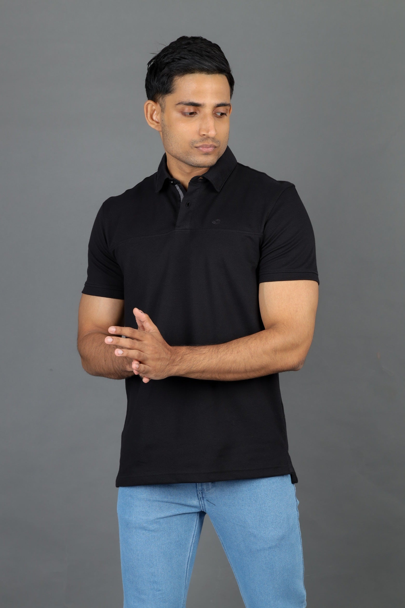 Polo Pique Solid Slim Fit-Pirate Black