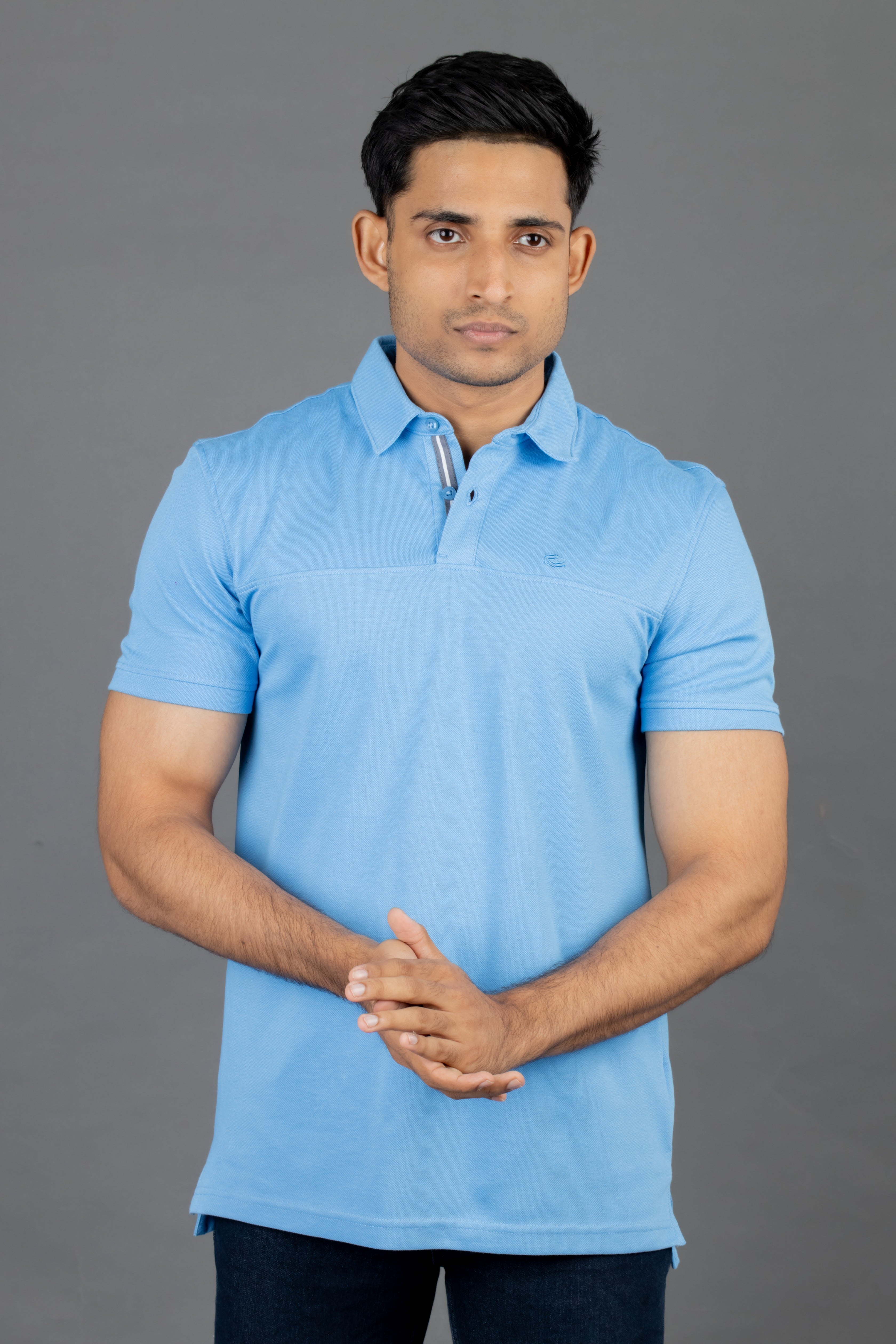 Polo Pique Solid Slim Fit-Blue