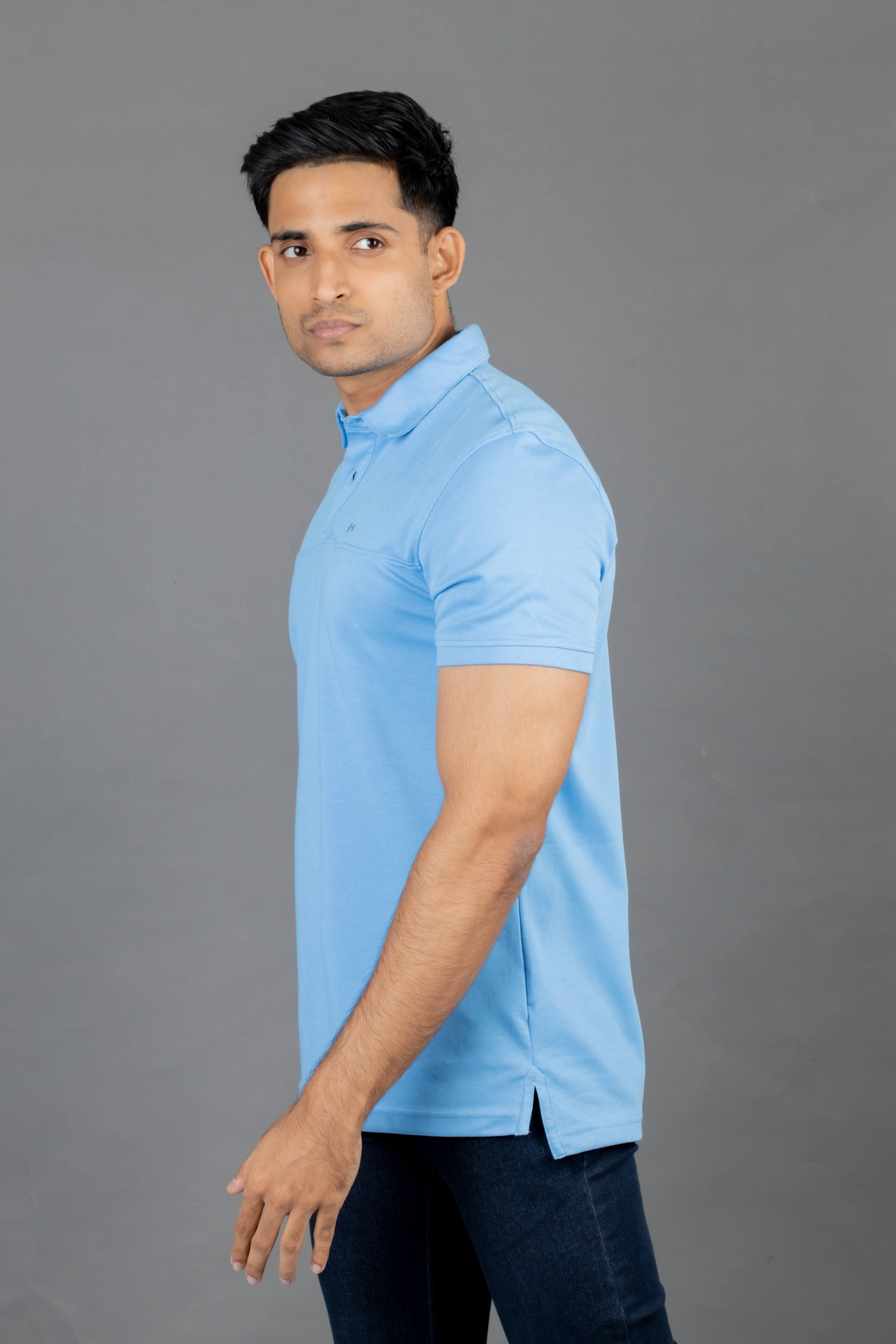 Polo Pique Solid Slim Fit-Blue