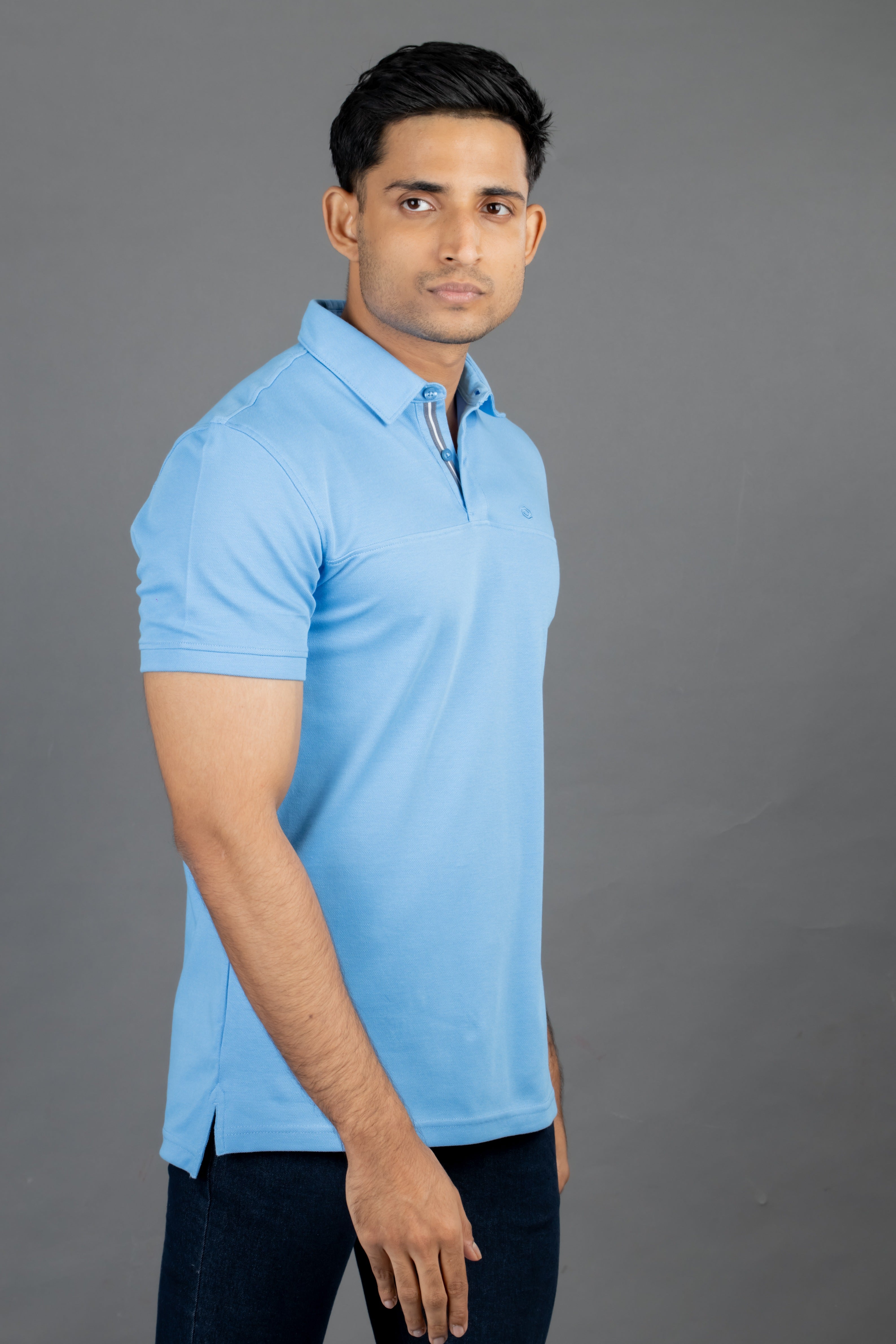 Polo Pique Solid Slim Fit-Blue