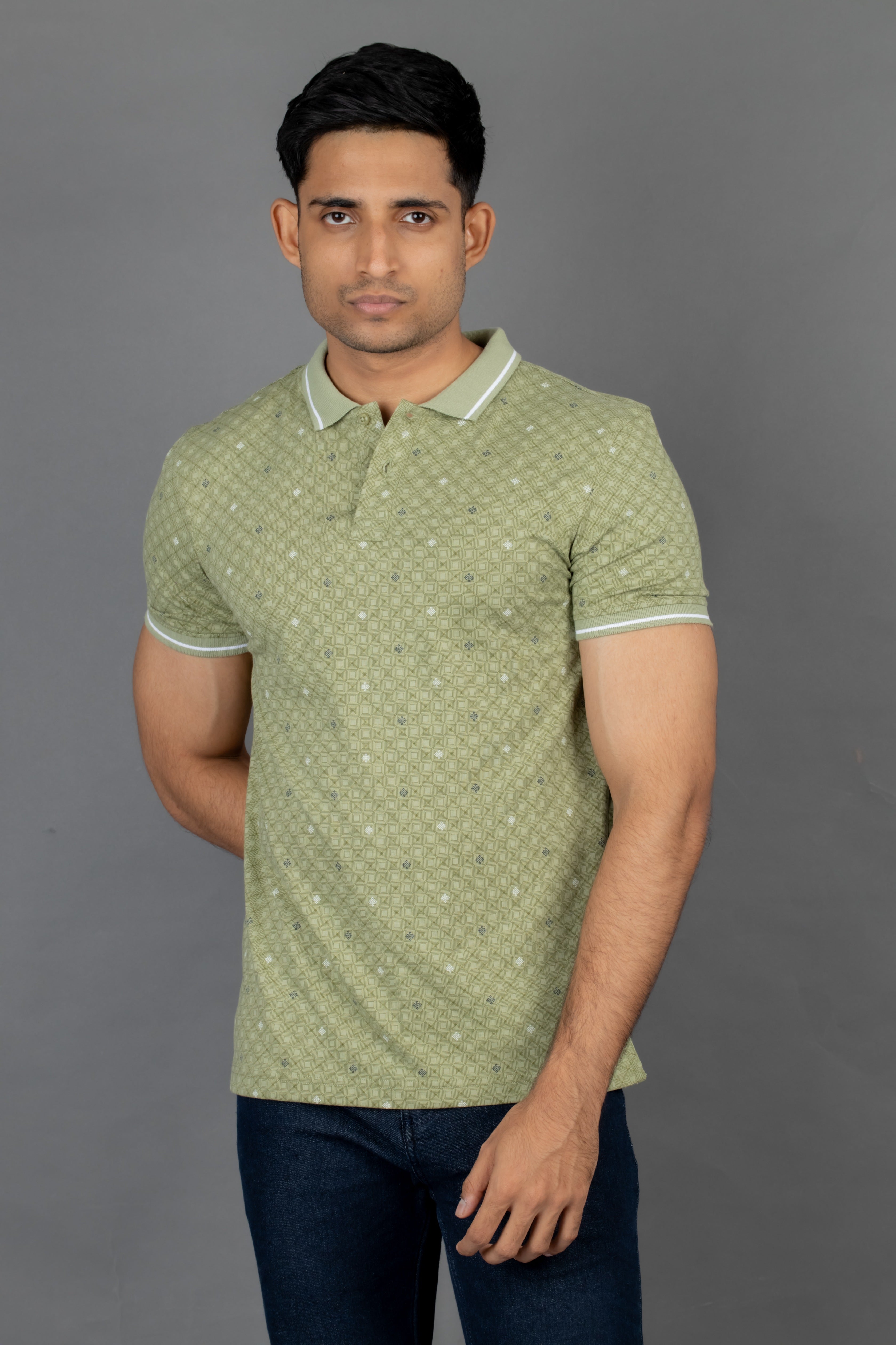 Polo Printed Slim Fit-Green Jade