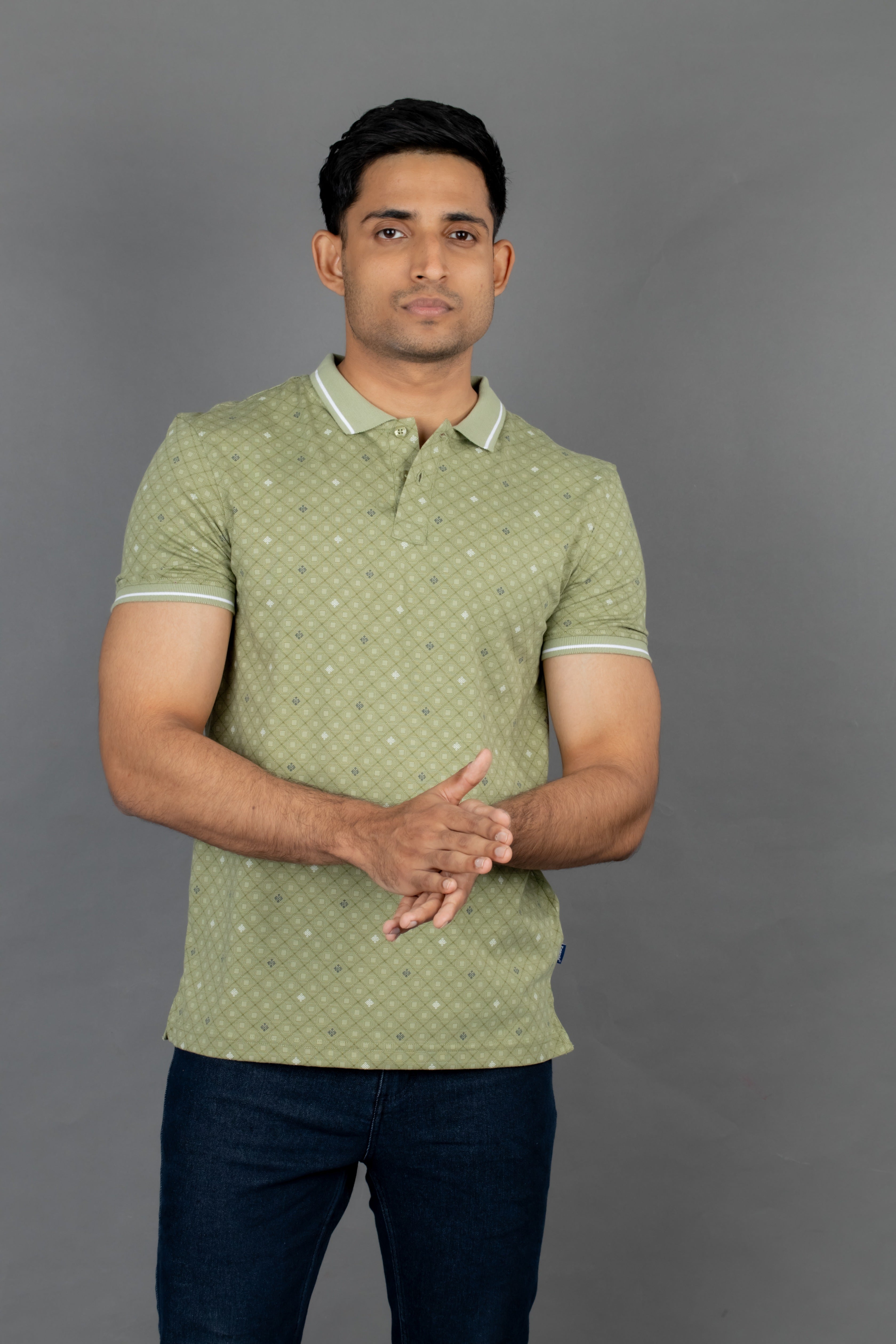 Polo Printed Slim Fit-Green Jade