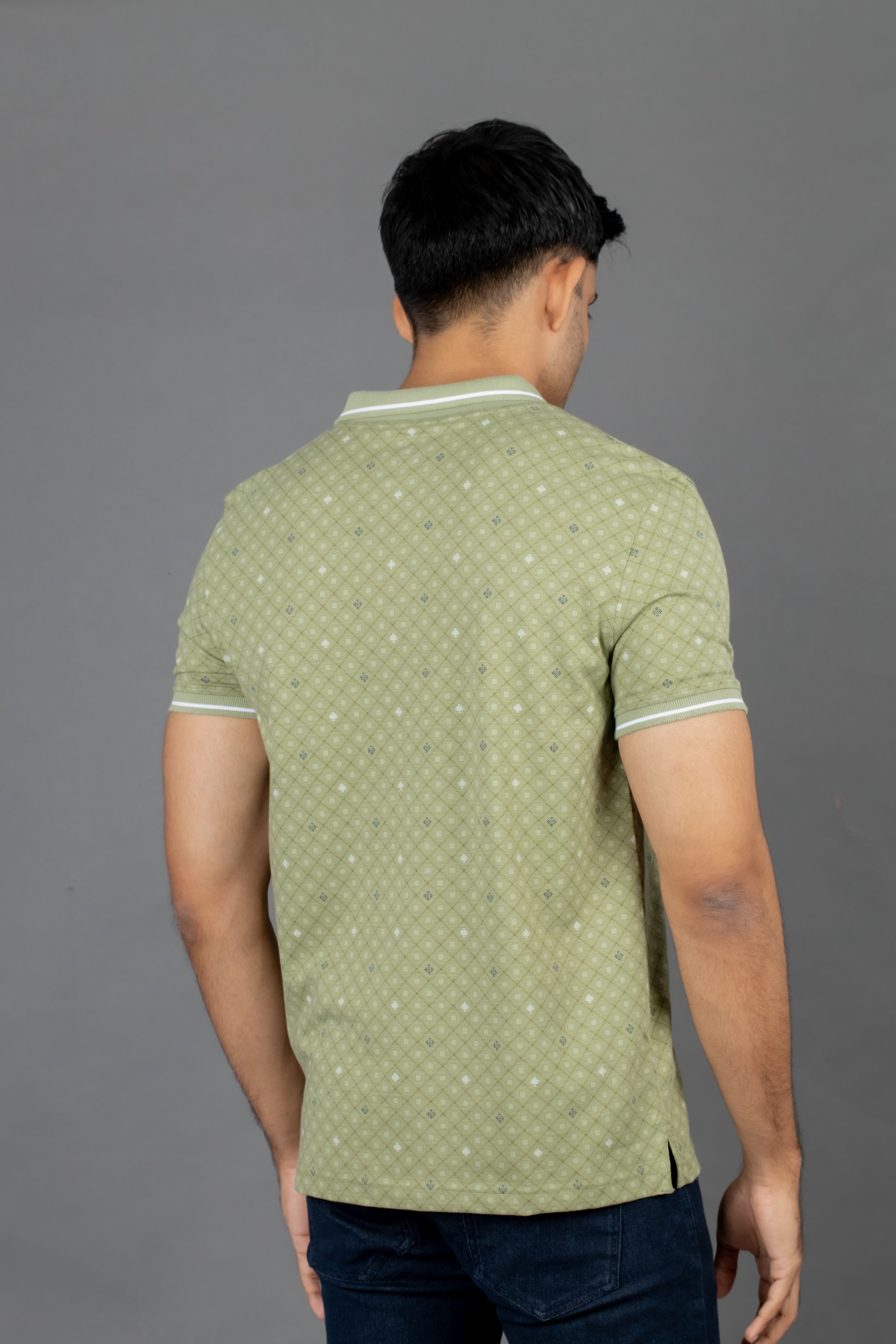 Polo Printed Slim Fit-Green Jade