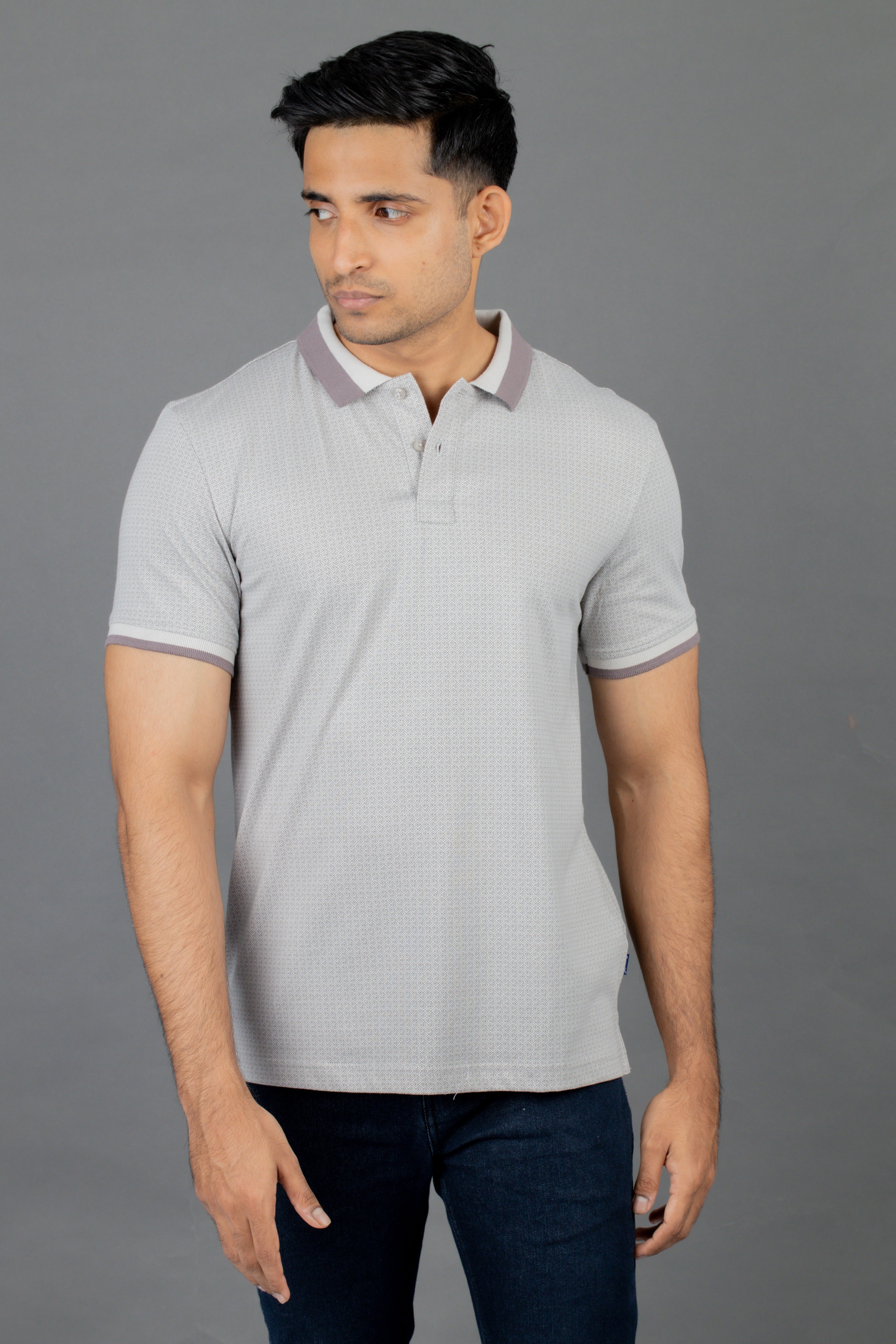 Polo Printed Slim Fit-Drizzle