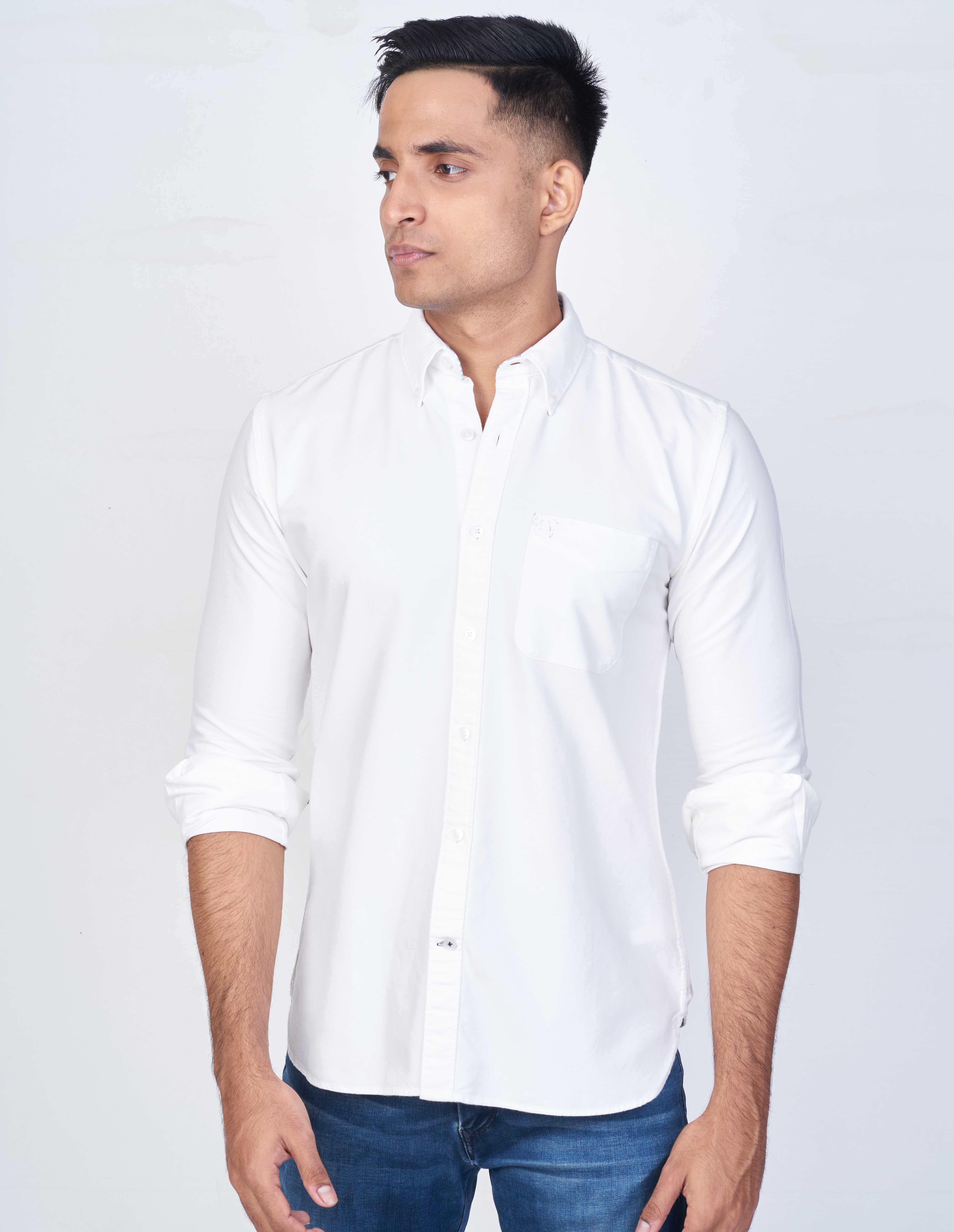 Emerald Active Regular Oxford Slim Fit-Vanilla Ice