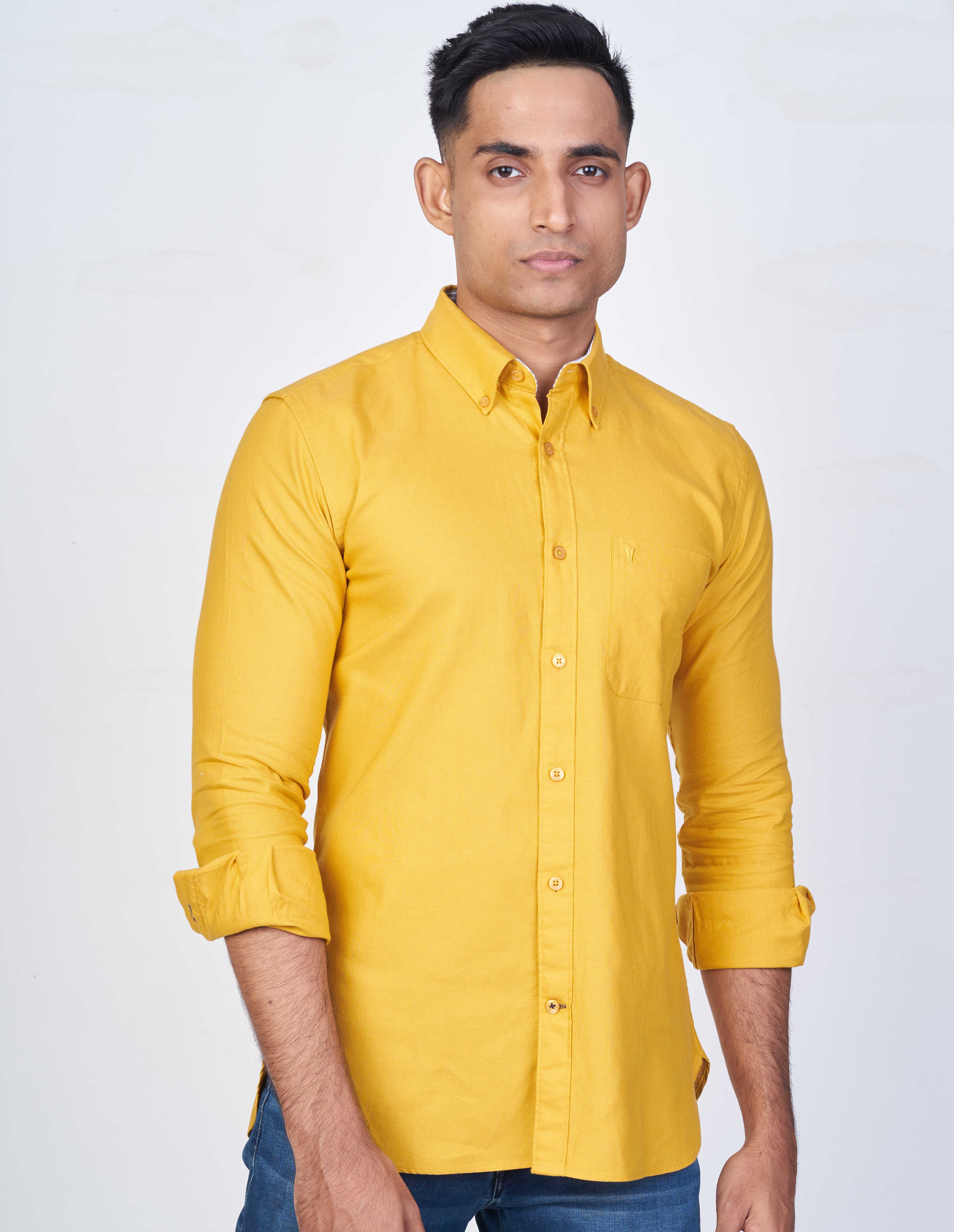 Emerald Active Regular Oxford Slim Fit-Golden Rod