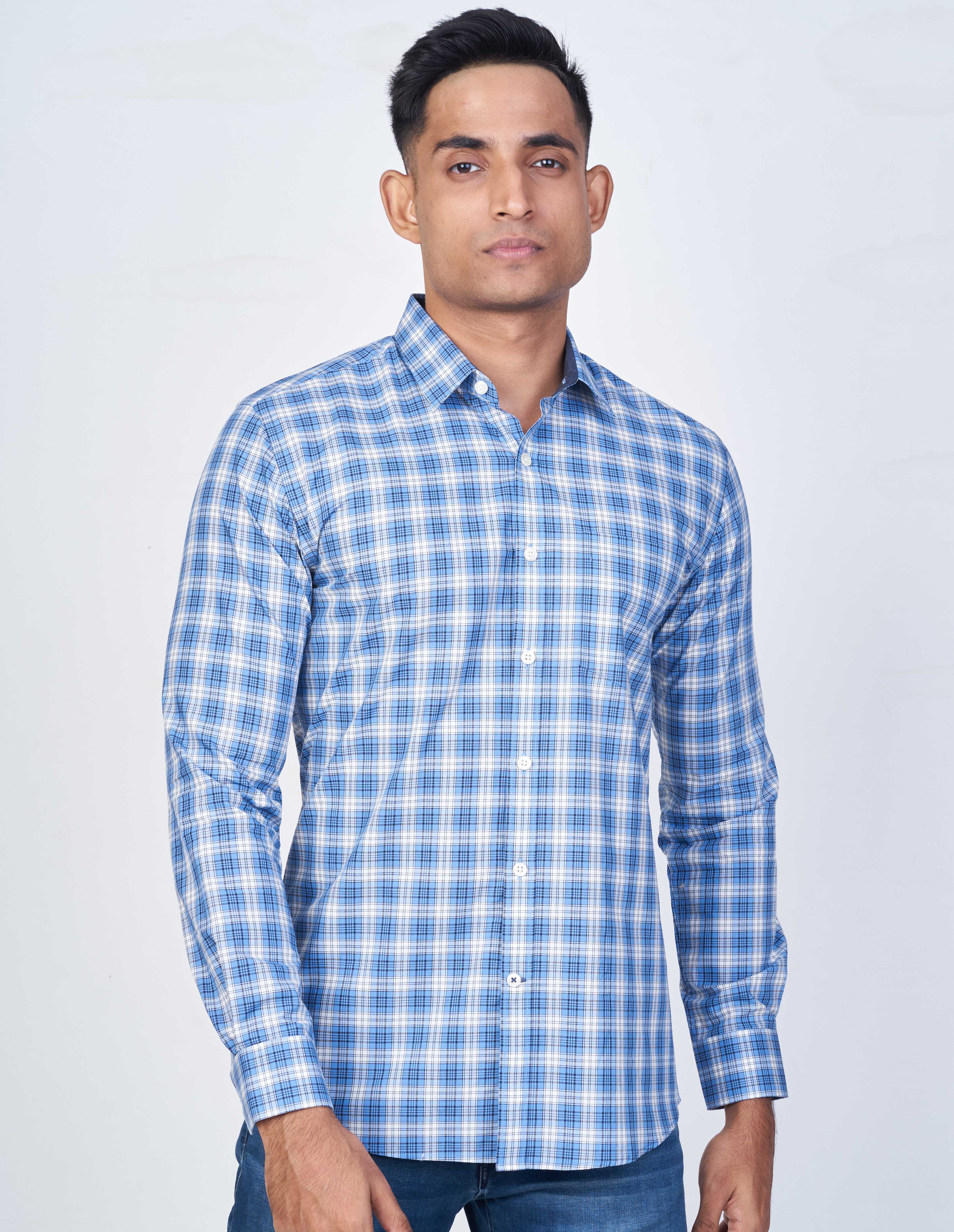 Emerald Active Checks Slim Fit-Blue Yonder