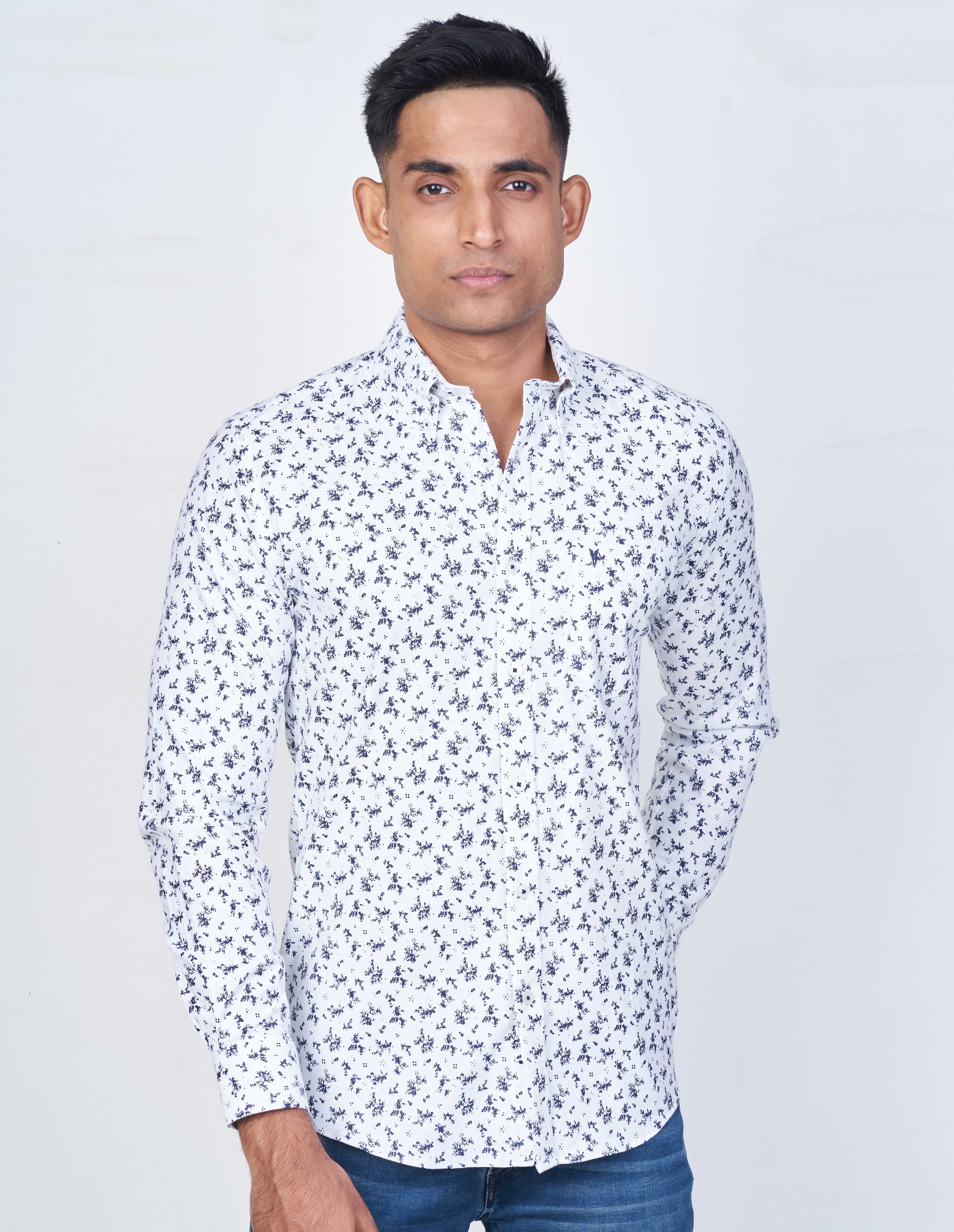Emerald Active Printed Slim Fit - White Swan
