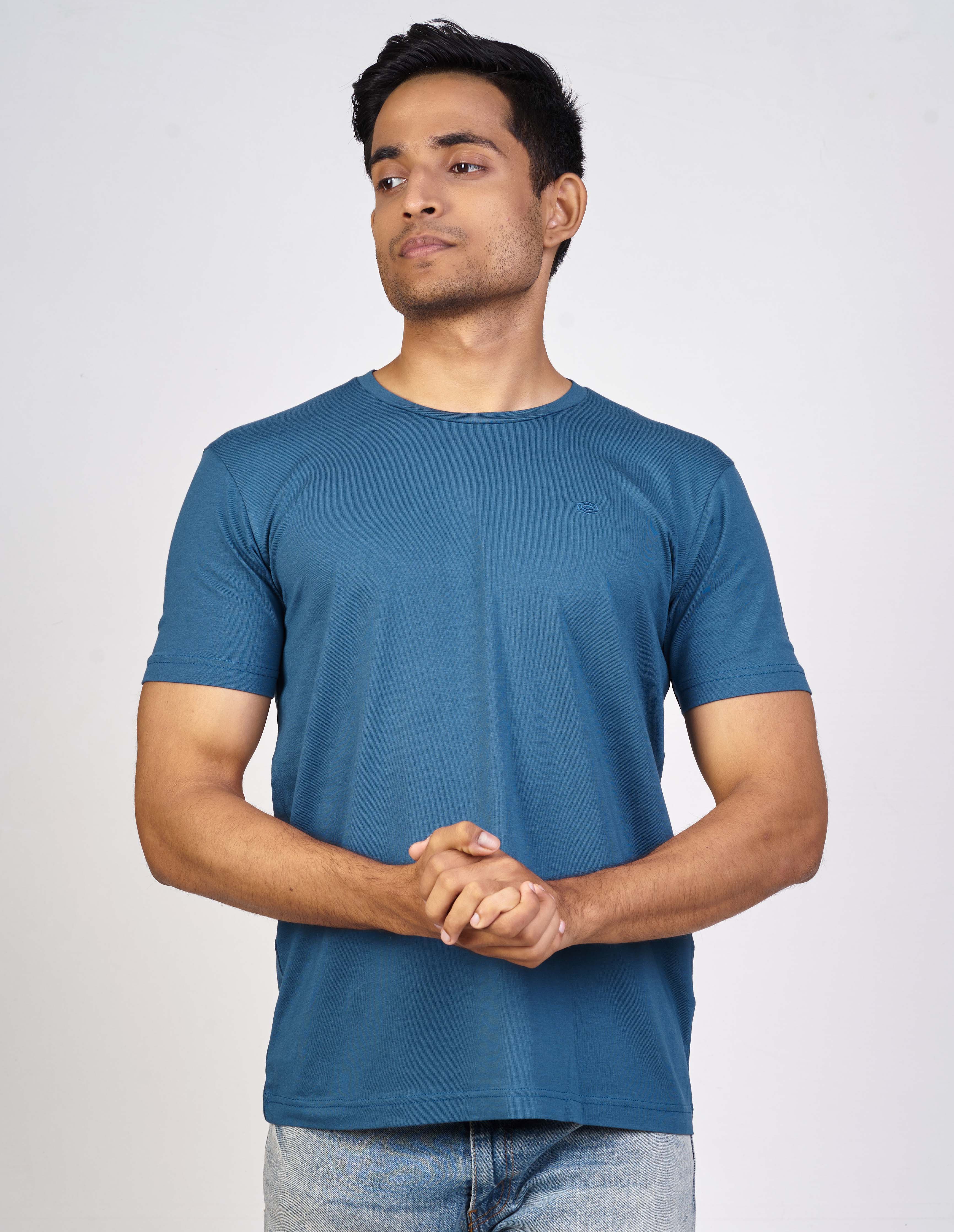 Emerald Tees Plain Slim Fit-Blue Lake