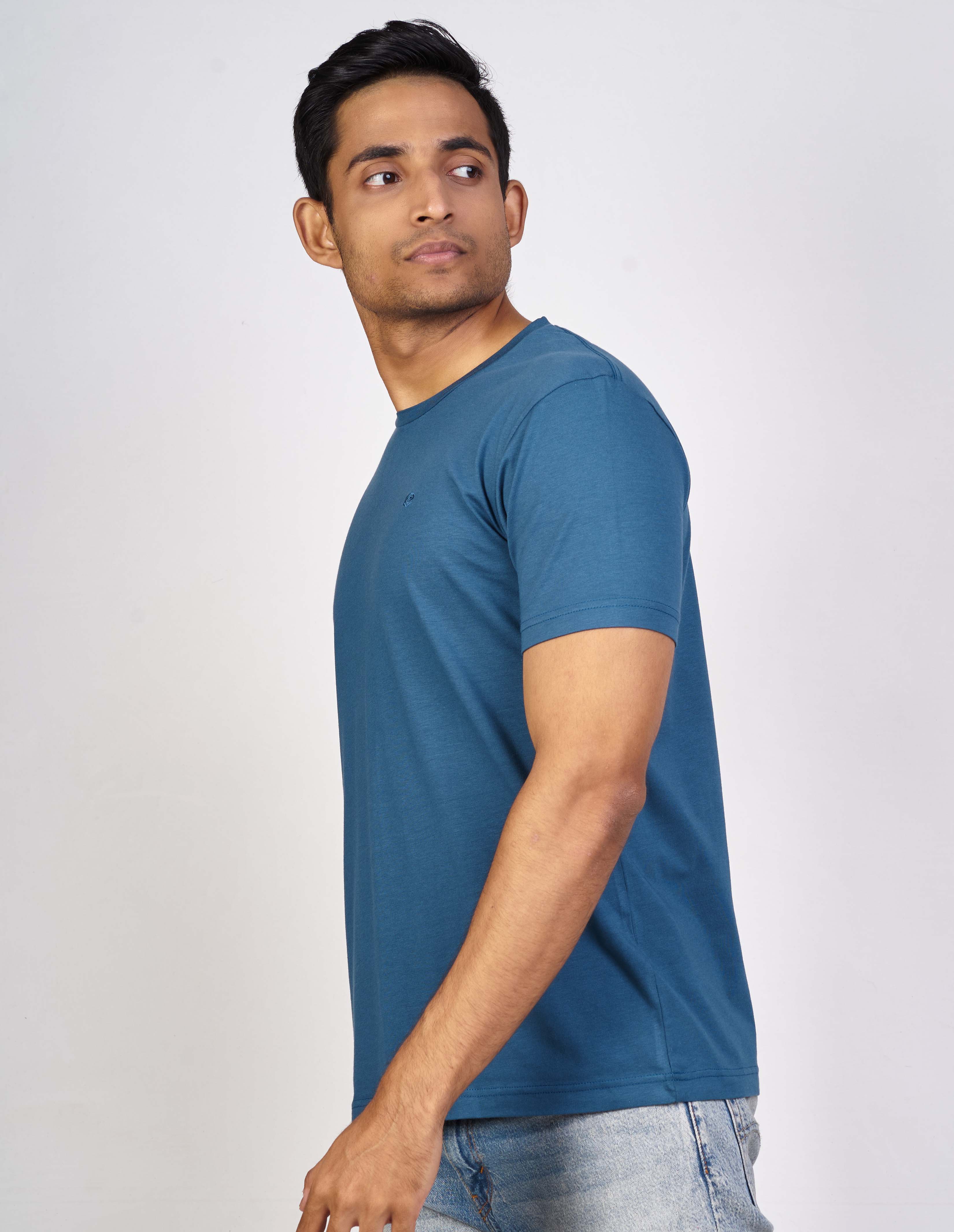 Emerald Tees Plain Slim Fit-Blue Lake