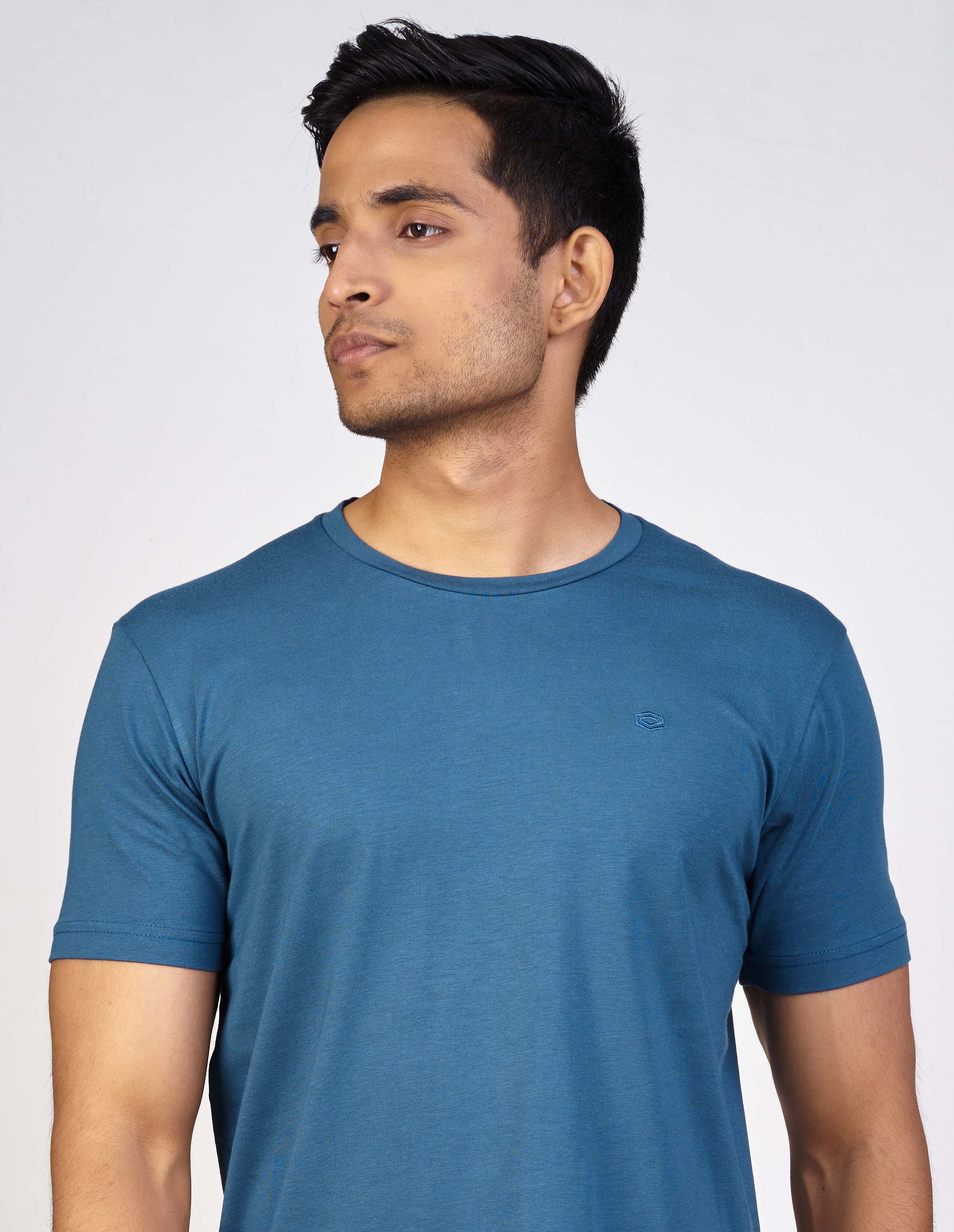 Emerald Tees Plain Slim Fit-Blue Lake