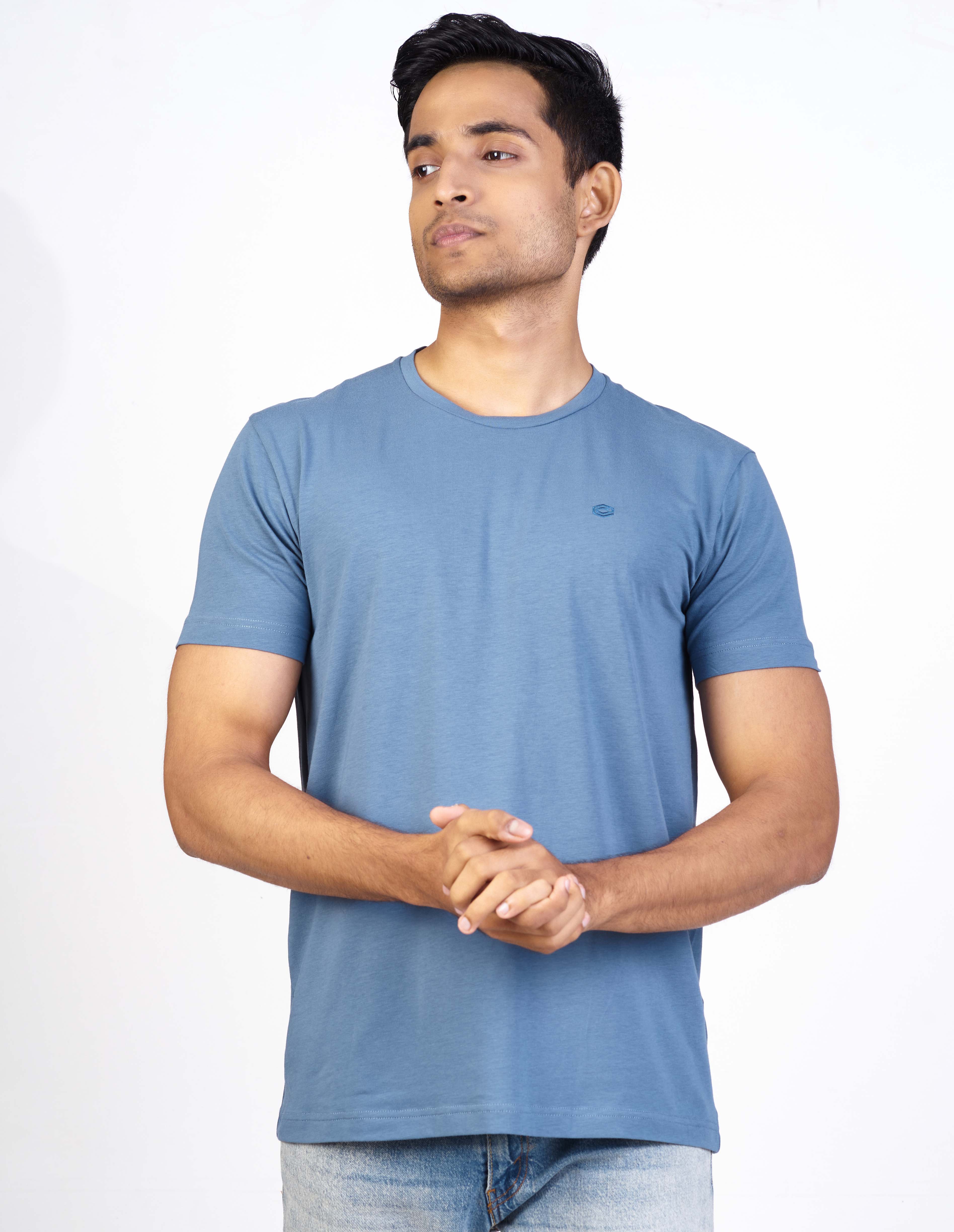 Emerald Tees Plain Slim Fit-Blue Aegean