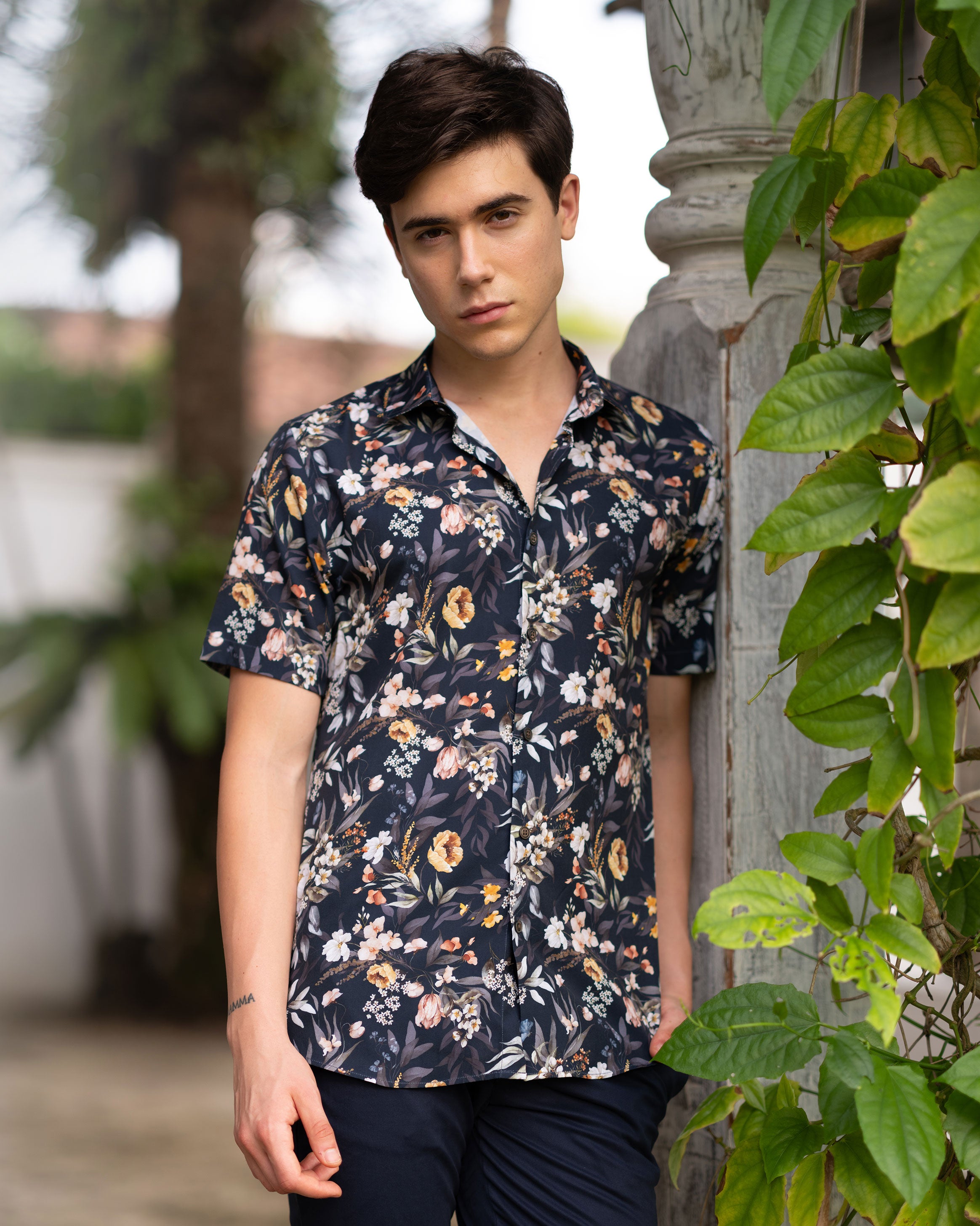 Emerald Casual Printed Slim Fit-Green Pineneedle