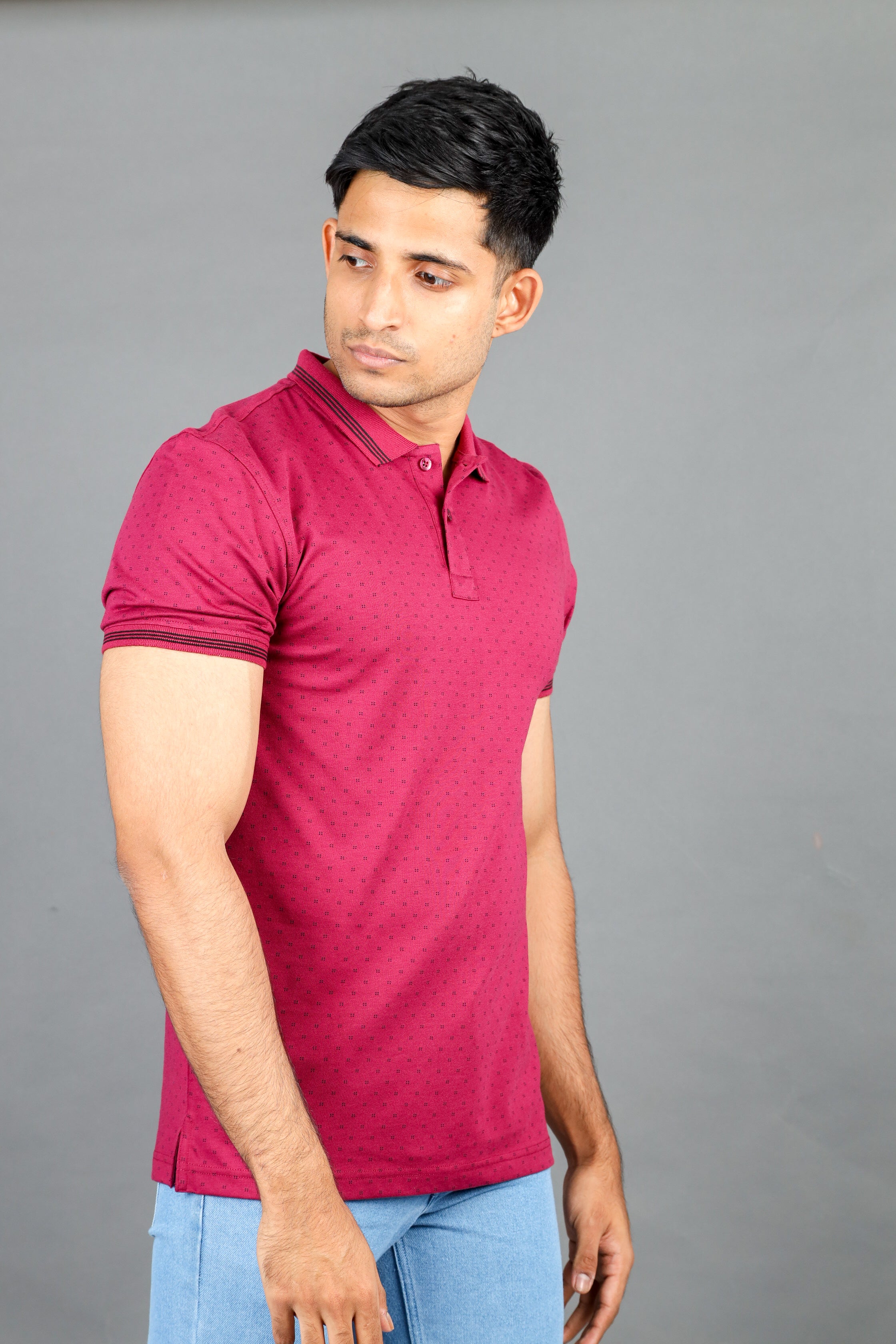 Polo Fusion Printed-Rose Red