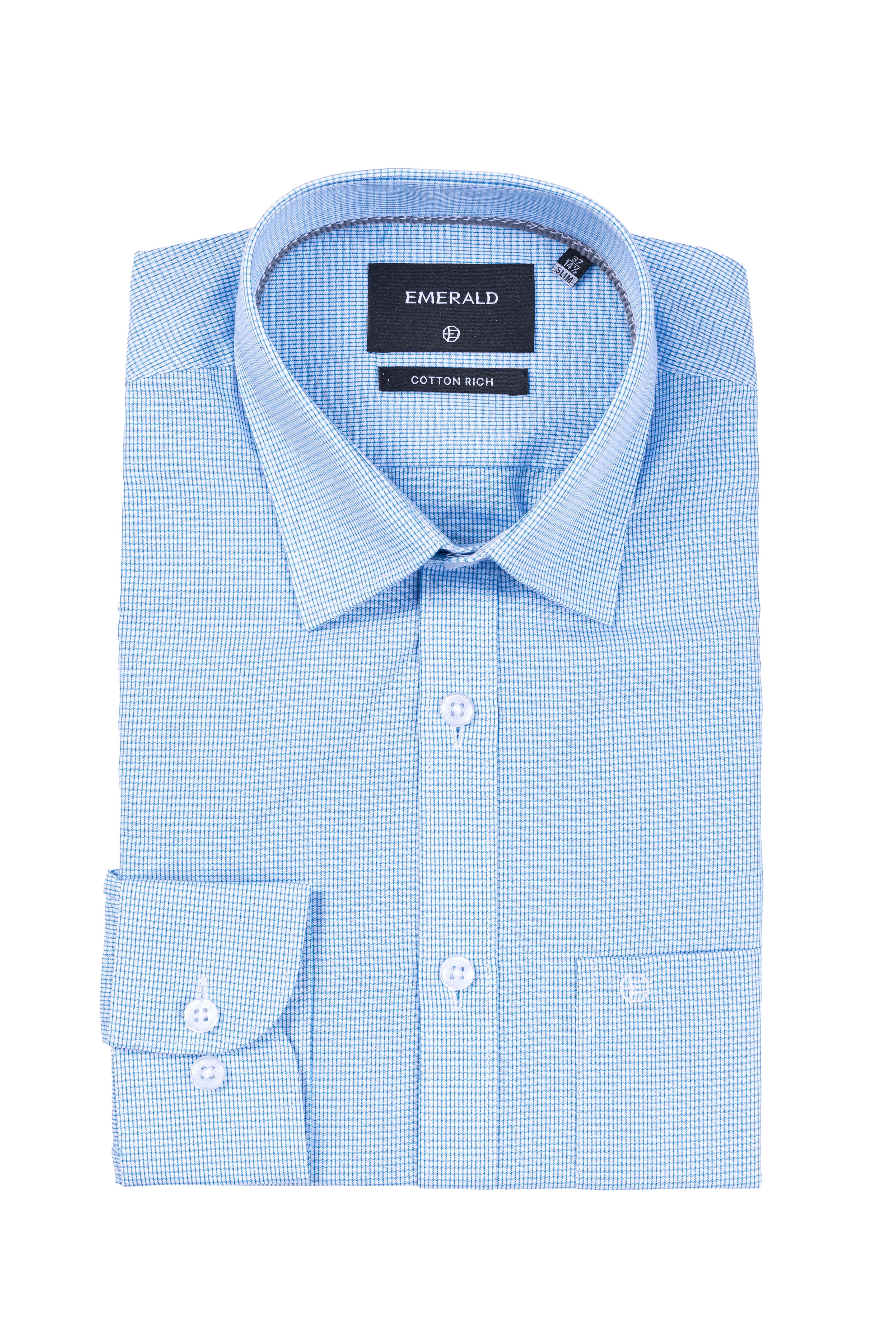 Emerald Corporate Micro Checks Slim Fit - Cashmere Blue