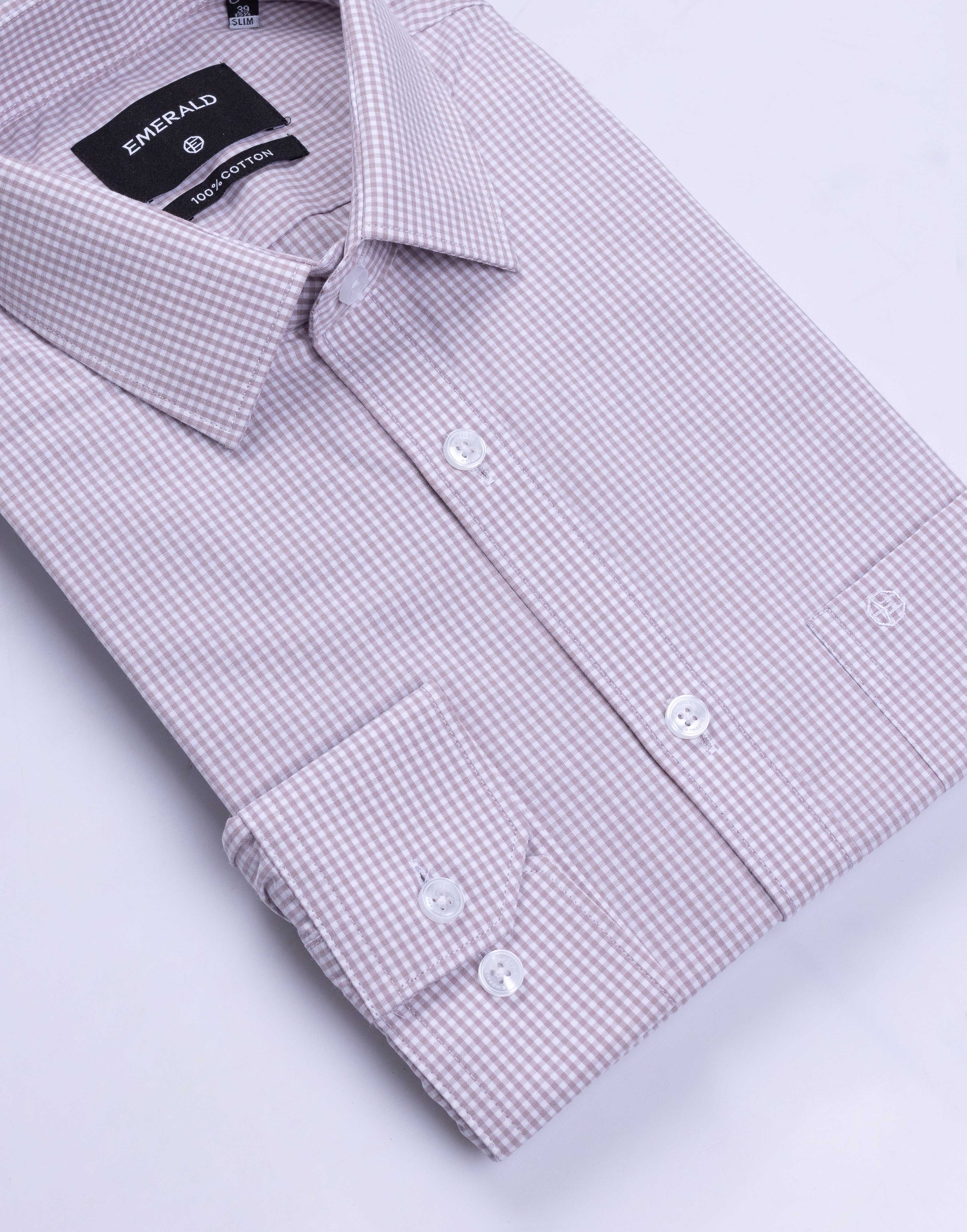 Emerald Formal Micro Checks Slim Fit - Brown Stucco