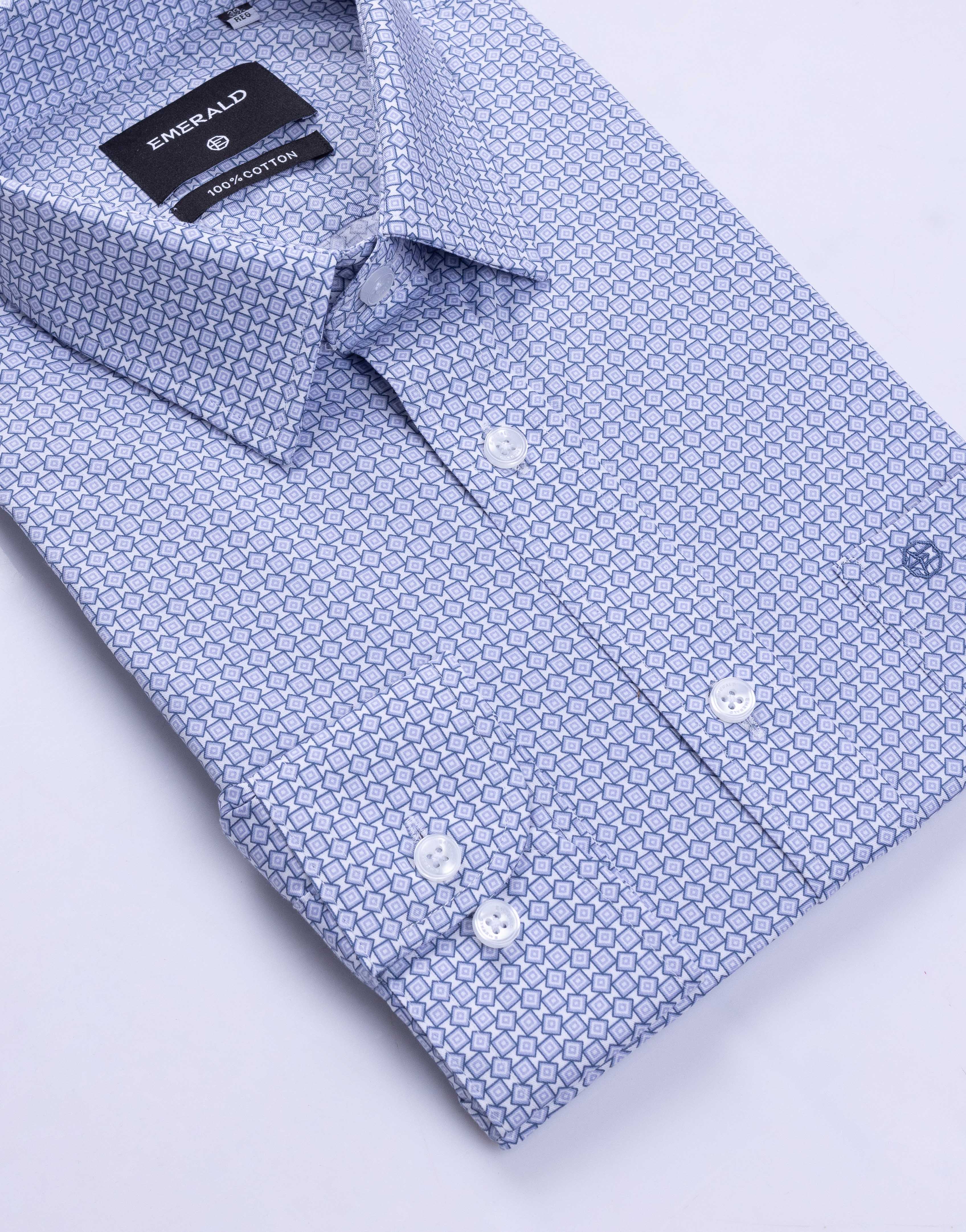 Emerald Formal Printed Regular Fit - Sky Blue