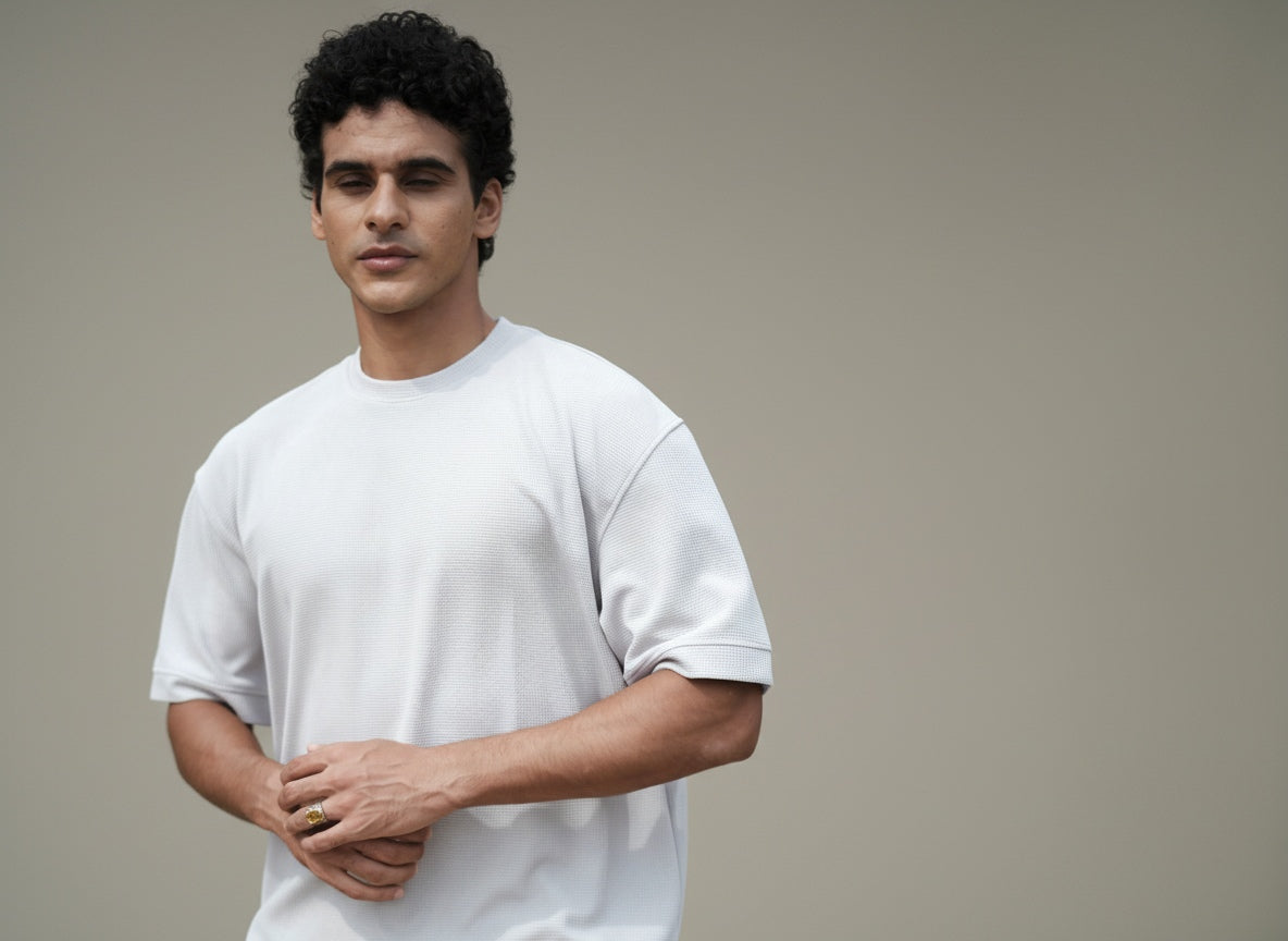 EMERALD - CREW NECK  OVERSIZE REMOVE SHOULDER-WHITE