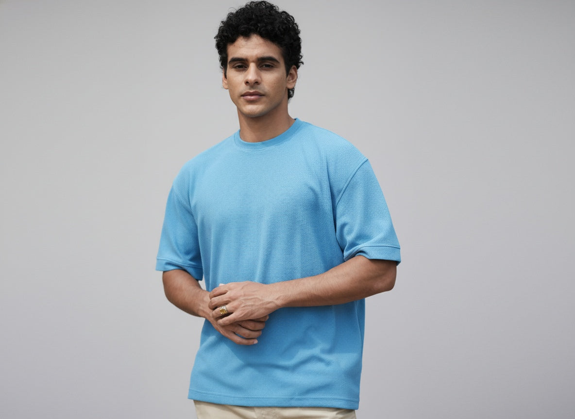 EMERALD - CREW NECK  OVERSIZE REMOVE SHOULDER-CASHMERE BLUE